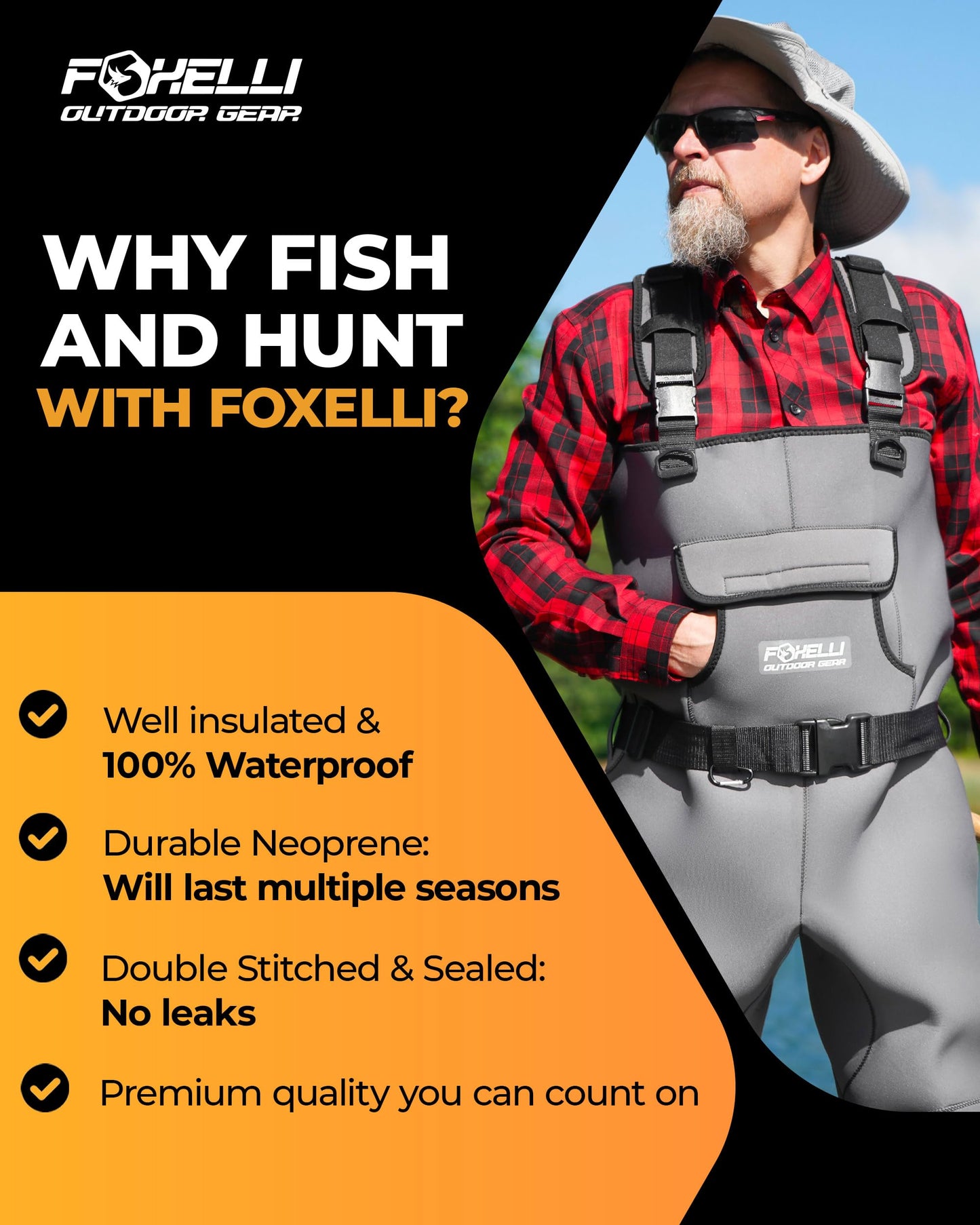 Foxelli Chest Waders, Waterproof 4mm Neoprene Hunting & Fishing Waders for Men & Women with Boots