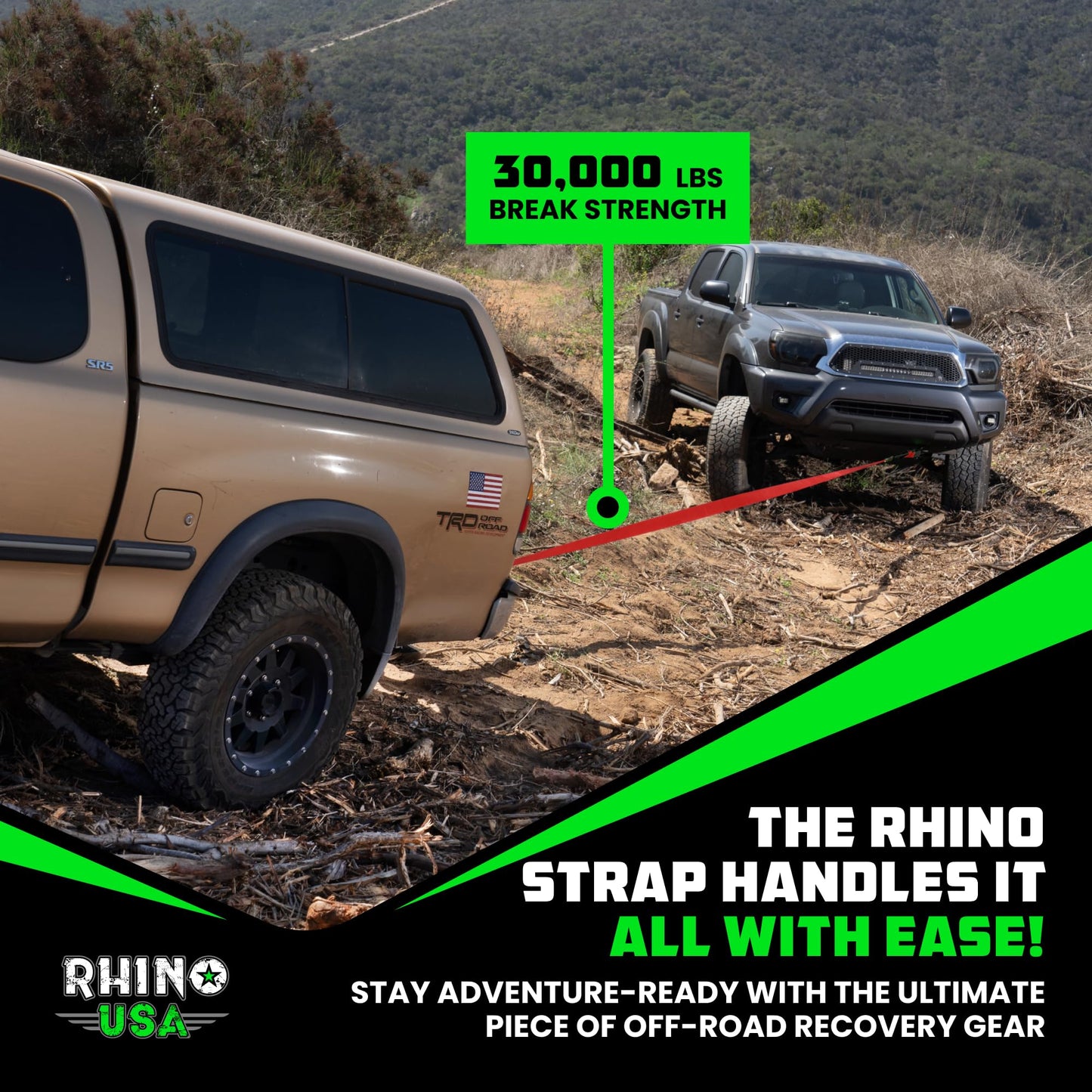 Rhino USA Recovery Tow Strap (3" x 20') - 31,518lb Break Strength - Emergency Recovery Strap Tow Rope for Truck, UTV, ATV & More - Heavy Duty Towing Strap for Offroad 4x4 Use - Compatible with Jeep