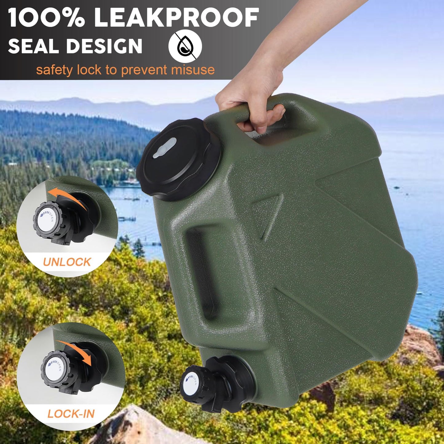 5 Gallon Water Jug, Camping Water Container BPA Free Water Storage with Spigot No Leakage Portable Emergency Water Tank for Outdoor Hiking Camping Picnic Supplies Green