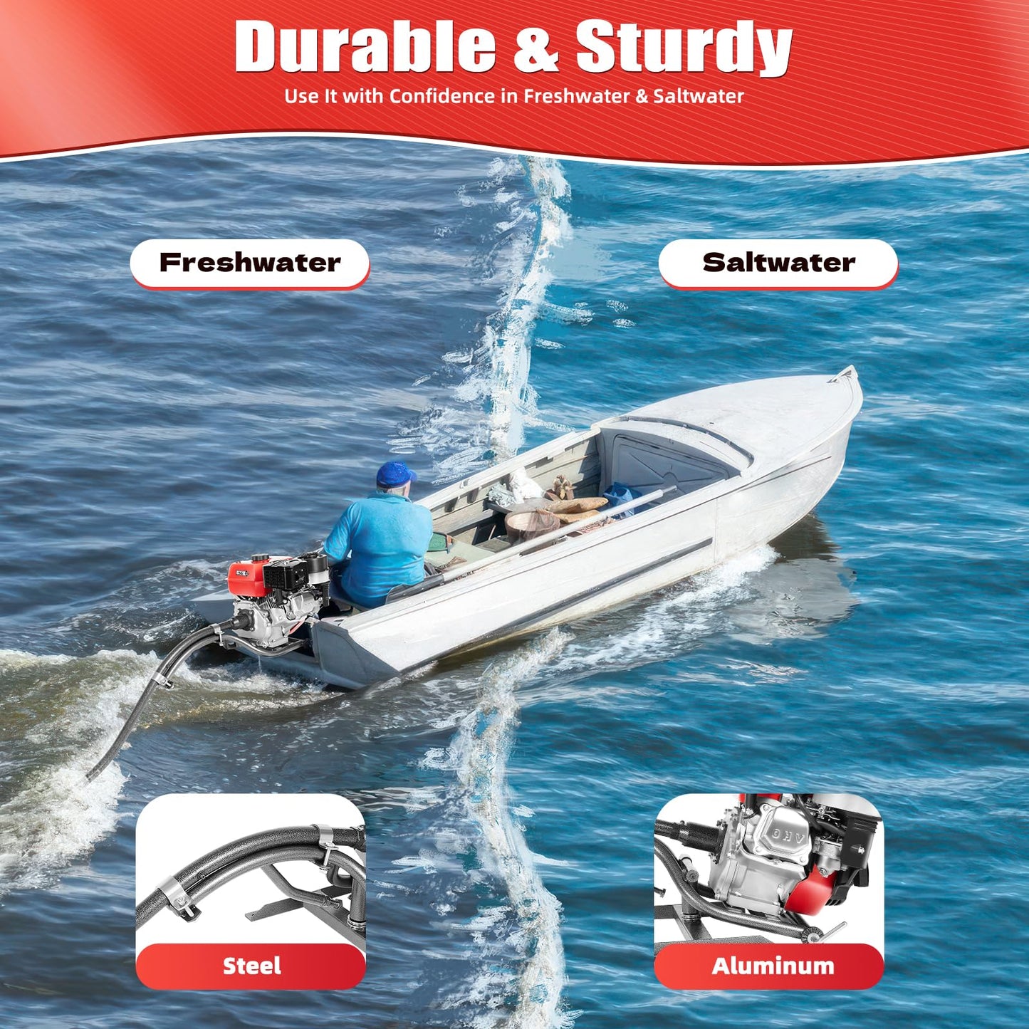 Outboard Motor, Heavy Duty Fishing Boat Engine Manual Start Kayak Motor w/Air-cooling & TCI Ignition System for yachts, kayaks, Wooden Boats, Foam Boats, Rubber Boats, etc. (196CC 7.5HP 4Stroke)