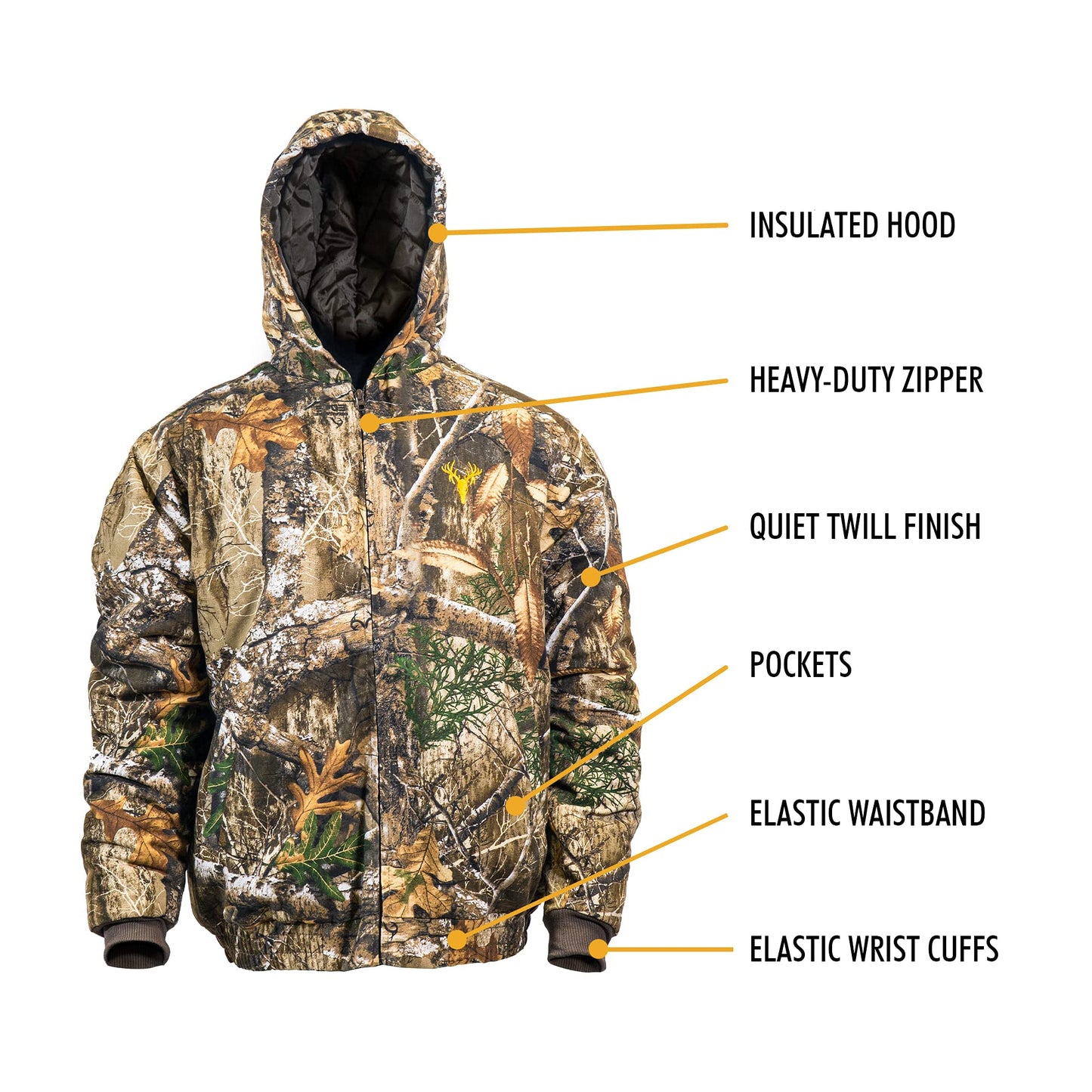 HOT SHOT Youth Insulated Twill Camo Hunting Jacket, Insulated Boy's Winter Coat, Ultra Quiet Camouflage Kids Hunting Gear