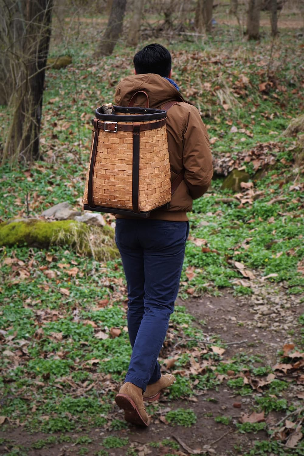 Pack Basket, Basket Backpack, Adirondack Style Hunting, Trapping, Guiding Woven Basket Pack with Leather Straps