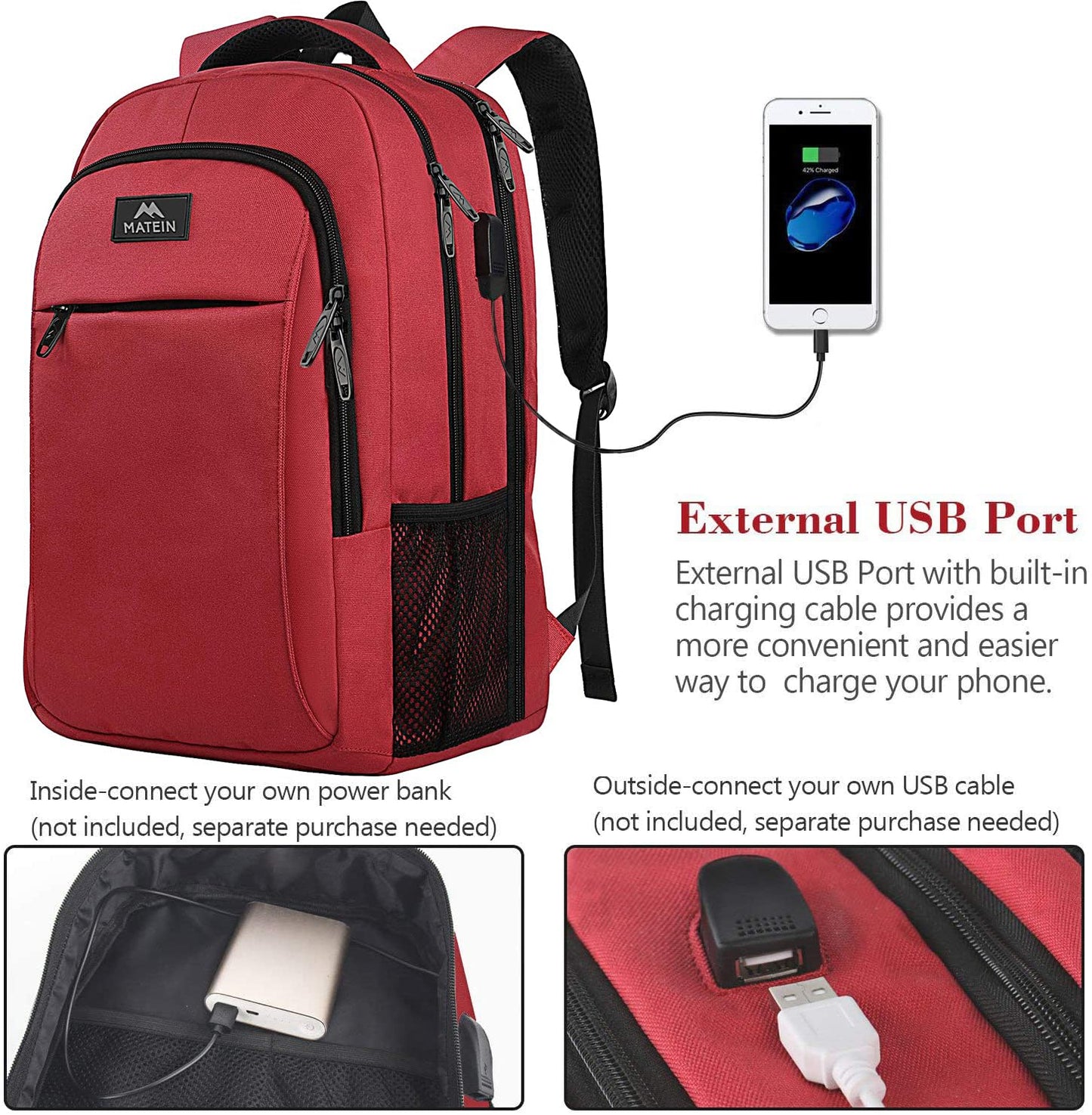 MATEIN Travel Laptop Backpack, Business Anti Theft Slim Sturdy Laptops Backpack with USB Charging Port, Water Resistant College School Computer Bag Gift for Men & Women Fits 15.6 Inch Notebook, Grey