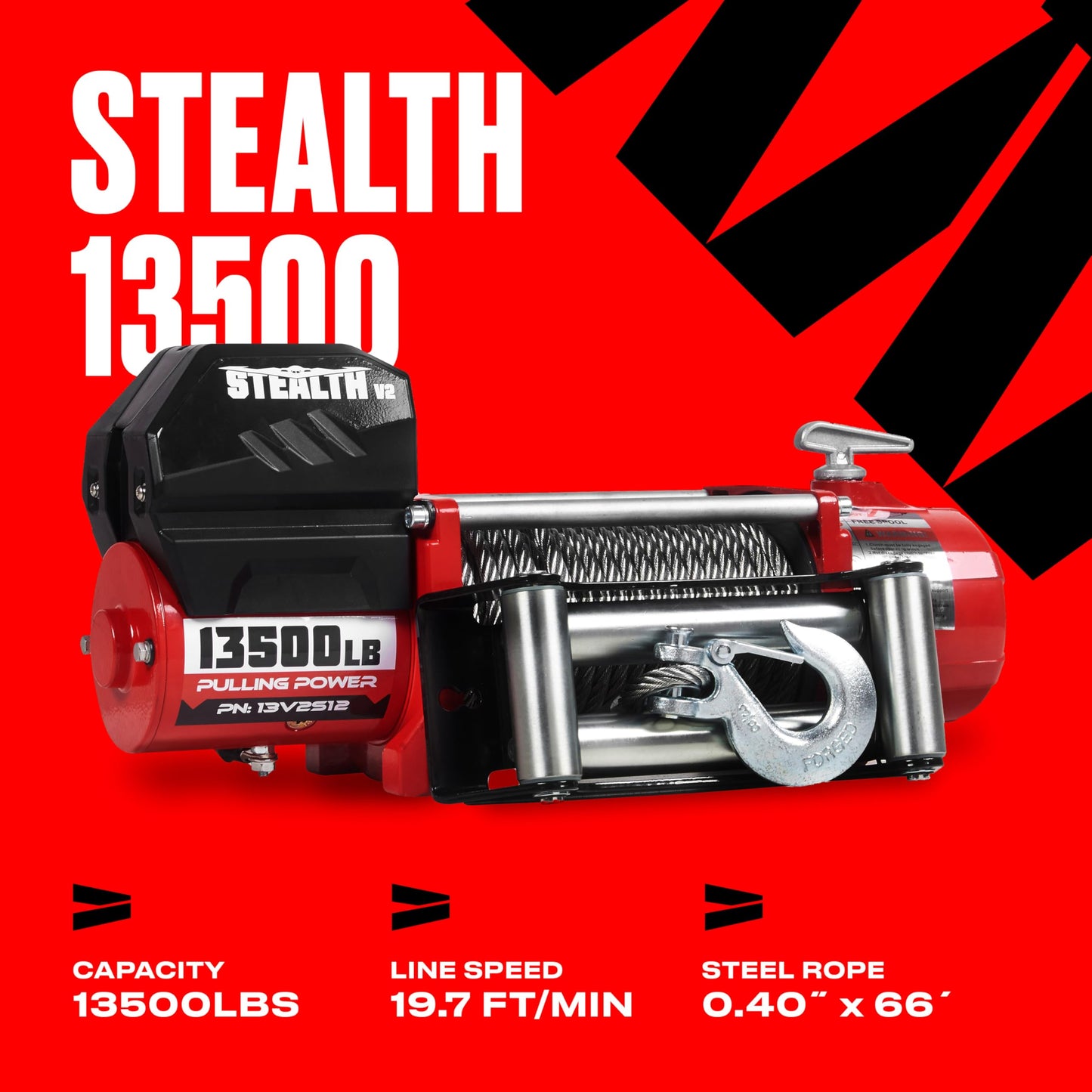 Stealth Winches 13500lb Truck Winch 12V Electric Winch with 2 Wireless remotes and Steel Rope, Perfect for SUV Towing Trailer Winch, Hook, Weatherproof, with Roller Fairlead, Heavy Duty