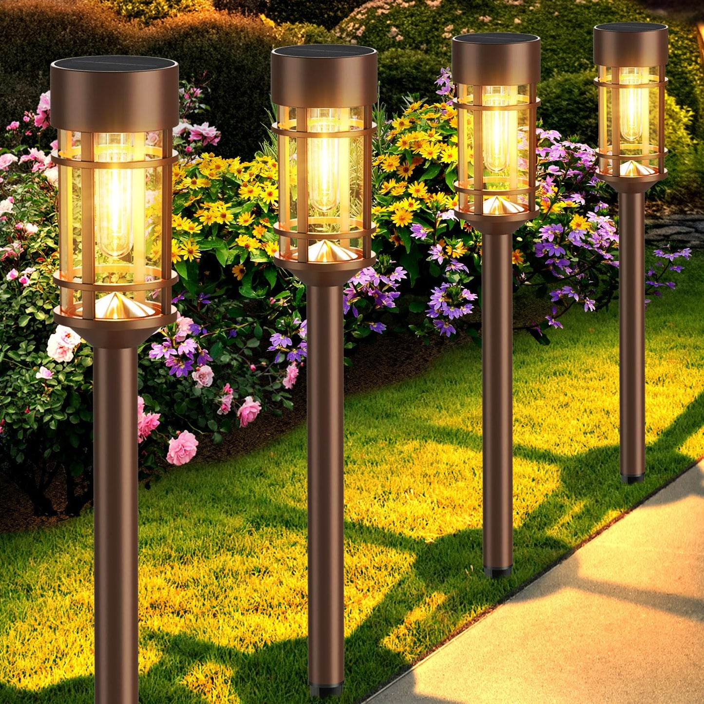 Solar Pathway Lights, 8 Pack LED Solar Lights Outdoor Waterproof, Glass Metal Garden Lighting for Yard Path Landscape Lawn Walkway Driveway, 3000K