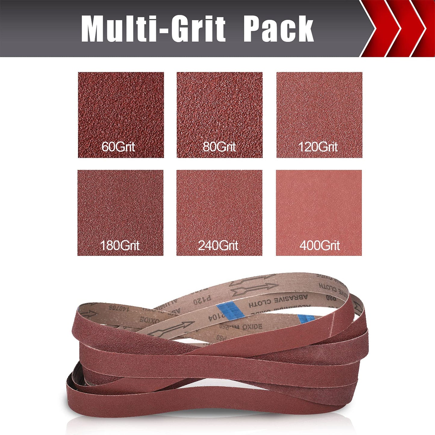 3×18 Inch Belt Sander Sanding Belt, 21 Pack Belt Sander Paper 40/60/80/120/180/240/400 Grits Assortment Aluminum Oxide Sanding Belts for Belt Sander Knife Sharpening Wood Metal Polishing
