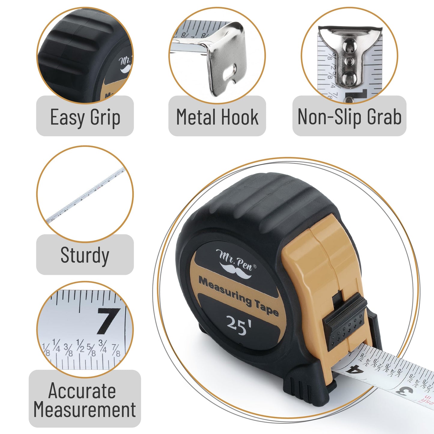 Mr. Pen 25-Foot Steel Retractable Tape Measure with Easy Read Fractions