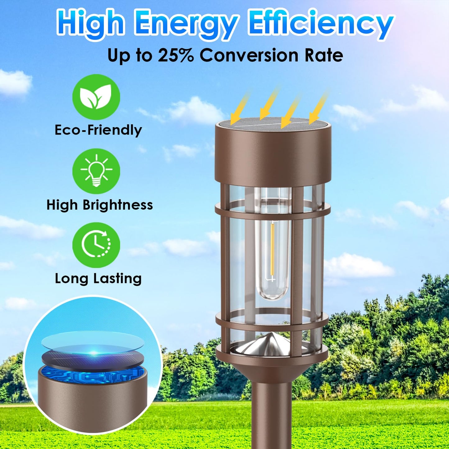 Solar Pathway Lights, 8 Pack LED Solar Lights Outdoor Waterproof, Glass Metal Garden Lighting for Yard Path Landscape Lawn Walkway Driveway, 3000K