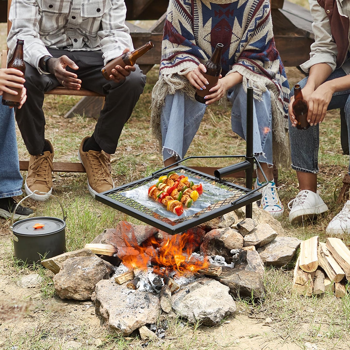 VEVOR Folding Campfire Grill, Heavy Duty Steel Mesh Grate, 22.4" Portable Camping Grates Over Fire Pit, Camp Fire Cooking Equipment with Legs Carrying Bag, Grilling Rack for Outdoor Open Flame Cooking