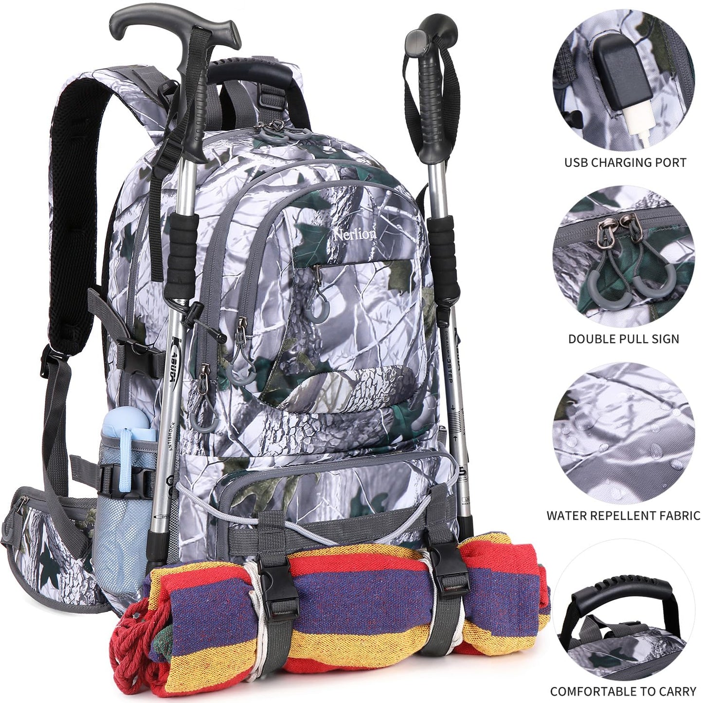 Nerlion 40L Hiking Backpack Travel Backpack for Men Women Camping Waterproof Outdoor Hiking Daypack Lightweight Backpack (Orange)