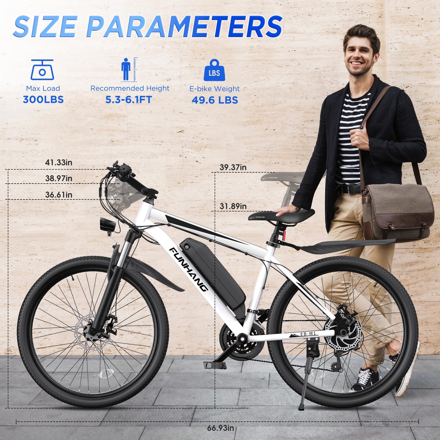 Electric Bike for Adults, 26'' 1000W Peak Ebike, Up to 50 Miles 21.7MPH Electric Mountain Bike with 48V 374.4WH Removable Battery, Adjustable Stem, Fenders, Lockable Suspension Fork, 21-Speed