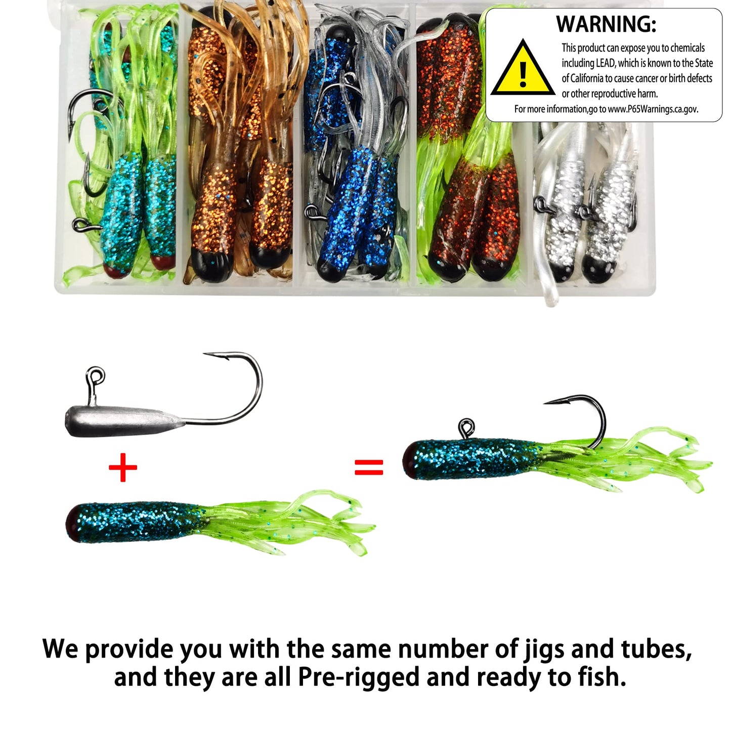 Crappie Lures Tube Lures Jigs Heads Worms Swimbaits Kit, 165, 124, 50 Pcs Pre-Rigged Crappie Jigs Tube Hooks Soft Plastic Grub Worms Baits for Bass Trout Freshwater Saltwater Fishing
