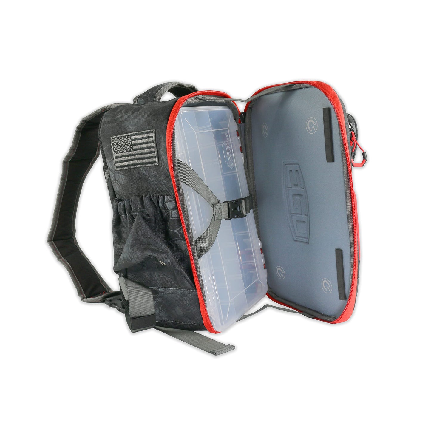 EGO Kryptek Tactical Tackle Box Backpack, Durable Fishing Tool Bag, 1000D Nylon Fabric with PVC Back, Water-Resistant, Multiple Storage Pockets, Laser-Cut Molle Loops, Includes 4 Tackle Trays