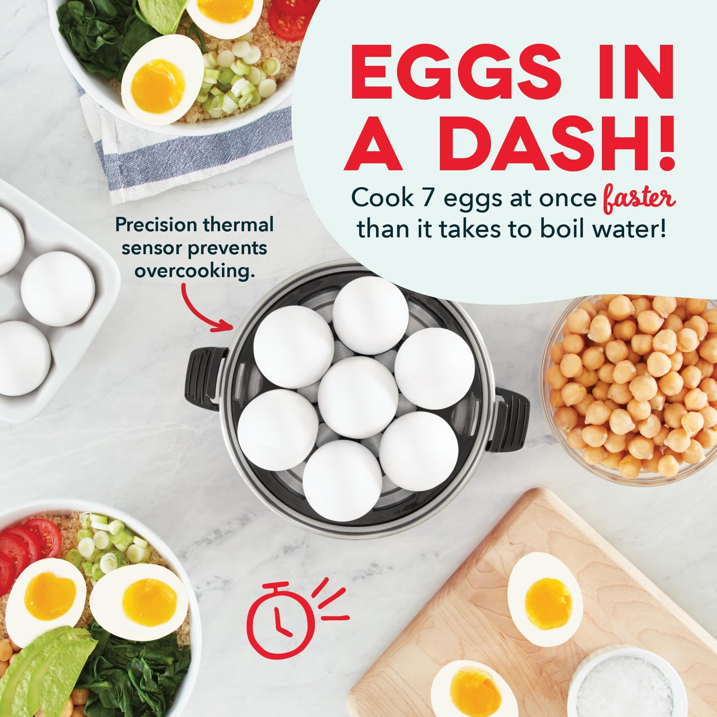 DASH Rapid Egg Cooker: 7 Egg Capacity Electric Egg Cooker for Hard Boiled Eggs, Poached Eggs, Scrambled Eggs, or Omelets with Auto Shut Off Feature - Black'