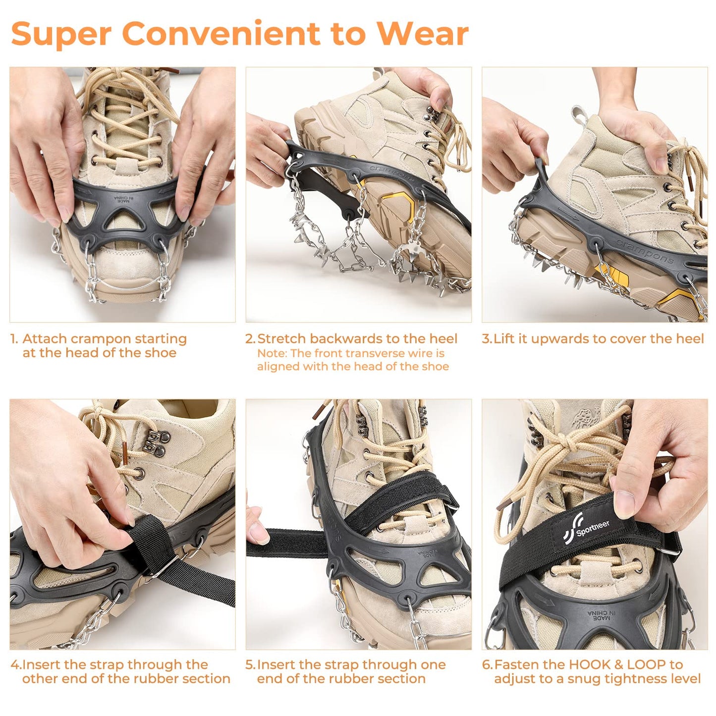 Sportneer Crampons, Traction Cleats Ice Snow Grips with 19 Stainless Steel Spikes, Ice Cleats Traction Snow Grips for Boots Shoes, Crampons Ice Cleats for Women Men Hiking Jogging Climbing And Fishing