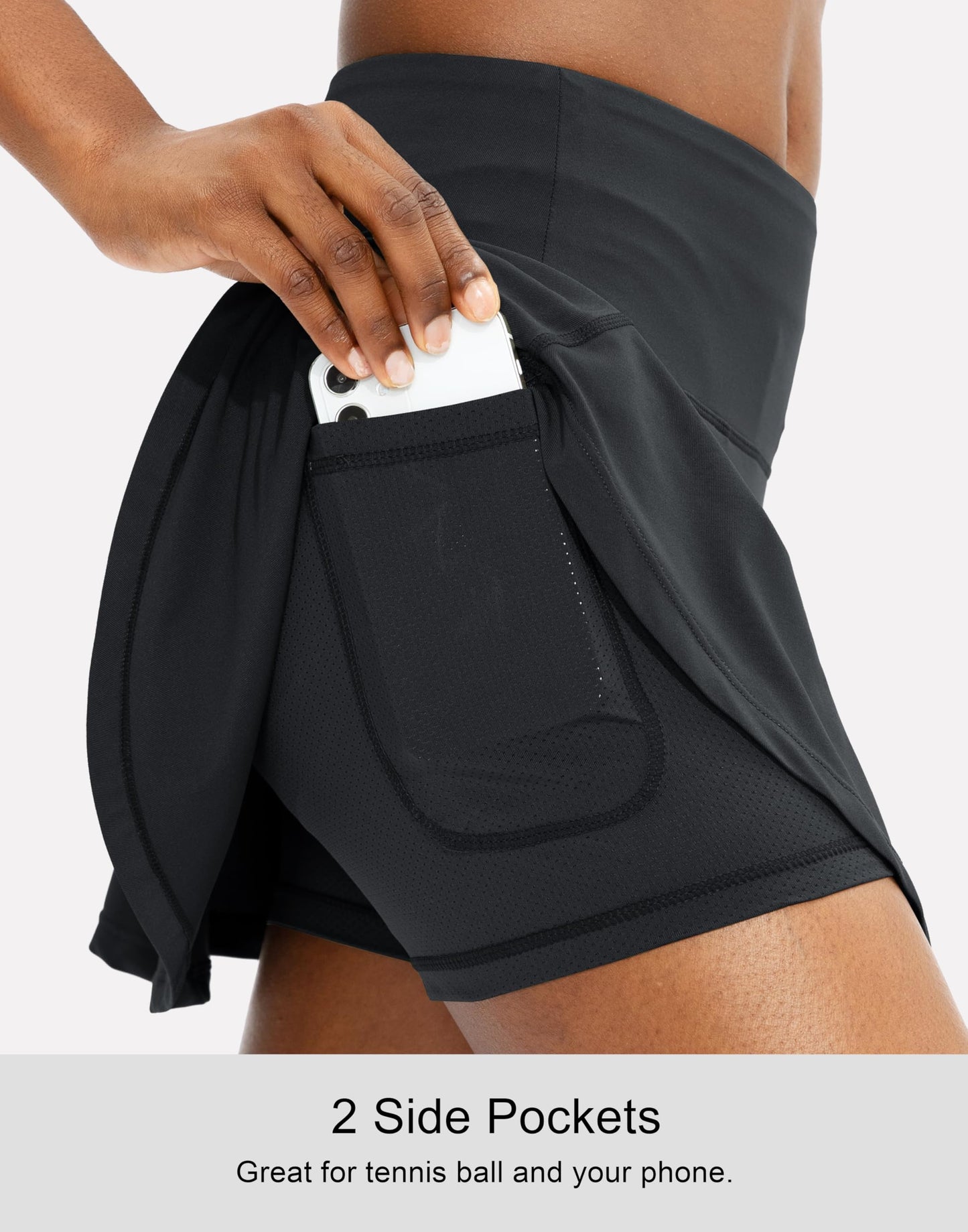 SANTINY Pleated Tennis Skirt for Women with 4 Pockets Women's High Waisted Athletic Golf Skorts Skirts for Running Casual (Black_XS)