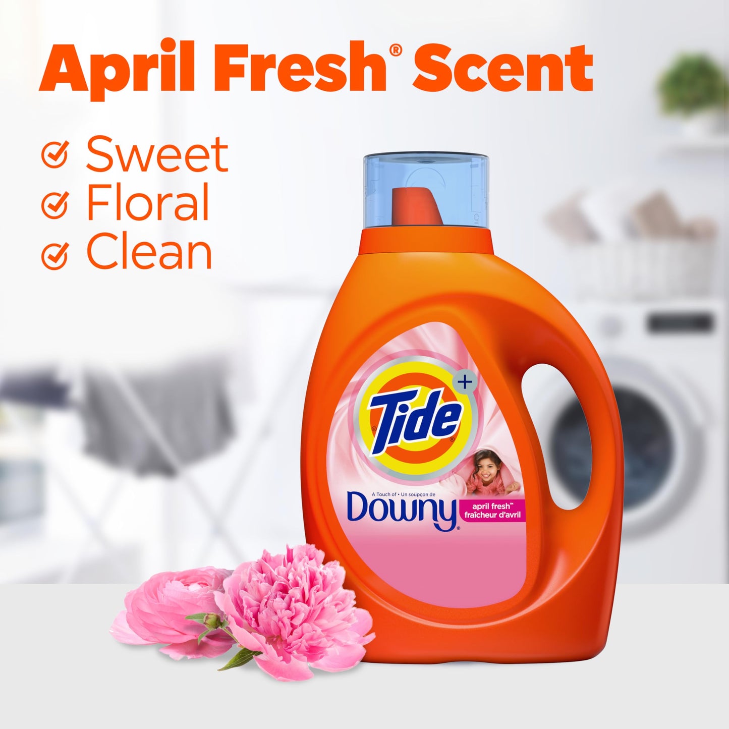 Tide plus Downy Liquid Laundry Detergent Soap, April Fresh Scent, HE Compatible, 94 Loads, 132 fl oz (Packaging May Vary)