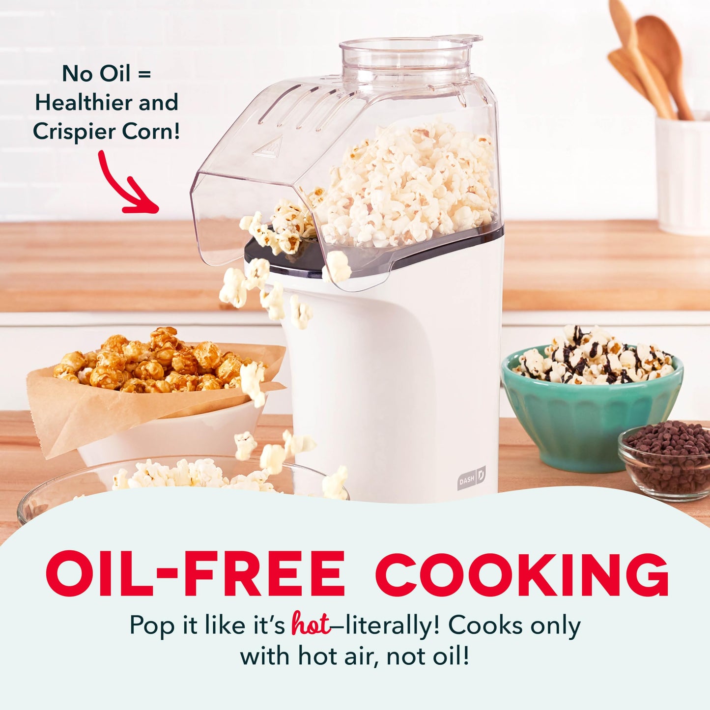 DASH Hot Air Popcorn Popper Maker with Measuring Cup to Portion Popping Corn Kernels + Melt Butter, 16 Cups - Red