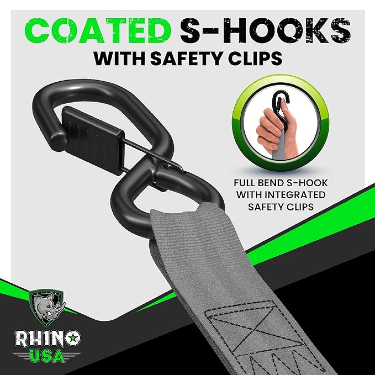 Rhino USA Retractable Ratchet Straps (4-Pack) - 1 Inch x 10 Feet (1,209lb Break Strength) - Heavy Duty Auto Self Retracting Tie Down Straps for Truck, Cargo Trailer, Motorcycle, Rad & More - Black