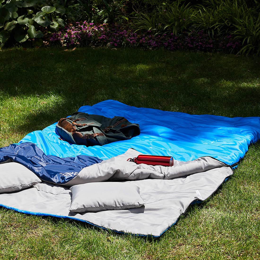 oaskys Double Sleeping Bag for Adults with 2 Pillows - Queen Size XL Waterproof Sleeping Bag for All Season Camping Hiking Backpacking 2 Person Sleeping Bags for Cold Weather & Warm