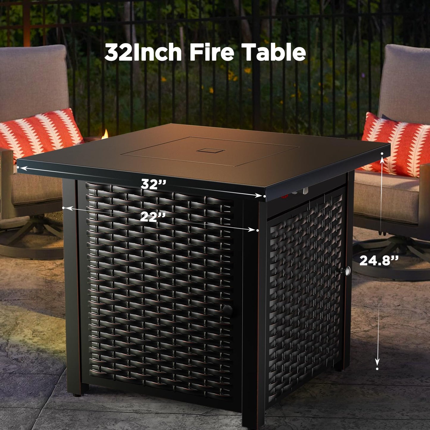 Ciays 28 Inch Propane Fire Pit CSA-Listed Outdoor Fire Pit Table, 50,000 BTU Steel Gas Fire Pits with Lid and Lava Rock, Add Warmth and Ambience to Parties On Patio Deck Garden,Black,CIFPT3-N1