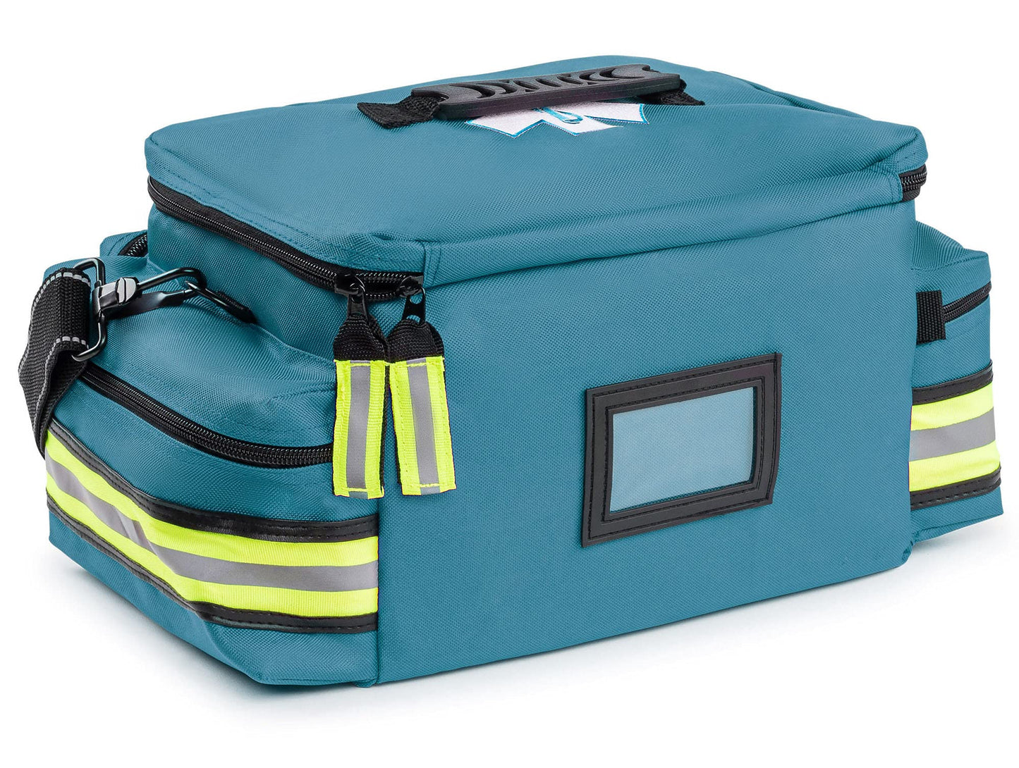 Scherber First Responder Fully-Stocked Professional Essentials EMT/EMS Trauma Kit | HSA/FSA Approved | Reflective Bag w/8 Zippered Pockets & Compartments & 200+ First Aid Supplies - Red
