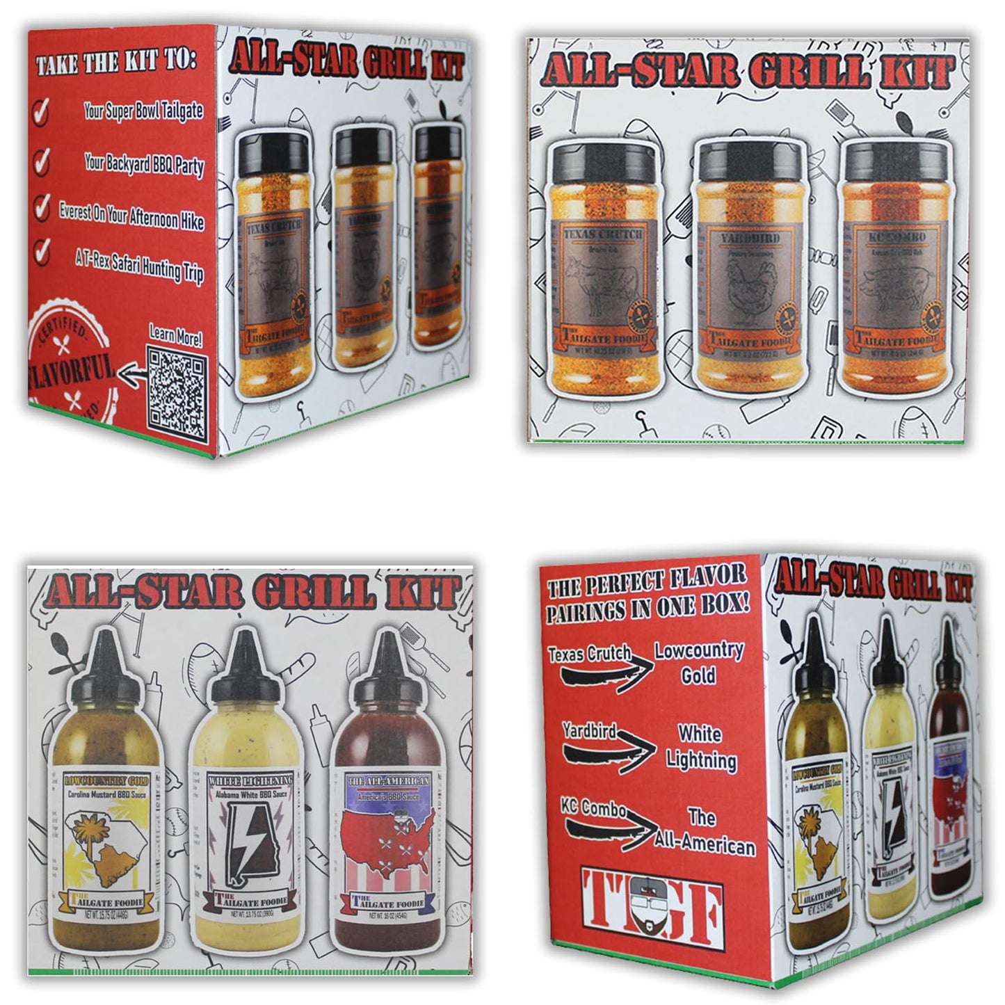 THE TAILGATE FOODIE Rare Pitmaster Gourmet Seasonings | 8 pc Grill Essentials Gift Set | 6 Secret Competition BBQ Spice Blends for Ribs, Pork, Brisket, Chicken, Fish, Steak *Great Christmas Gift*