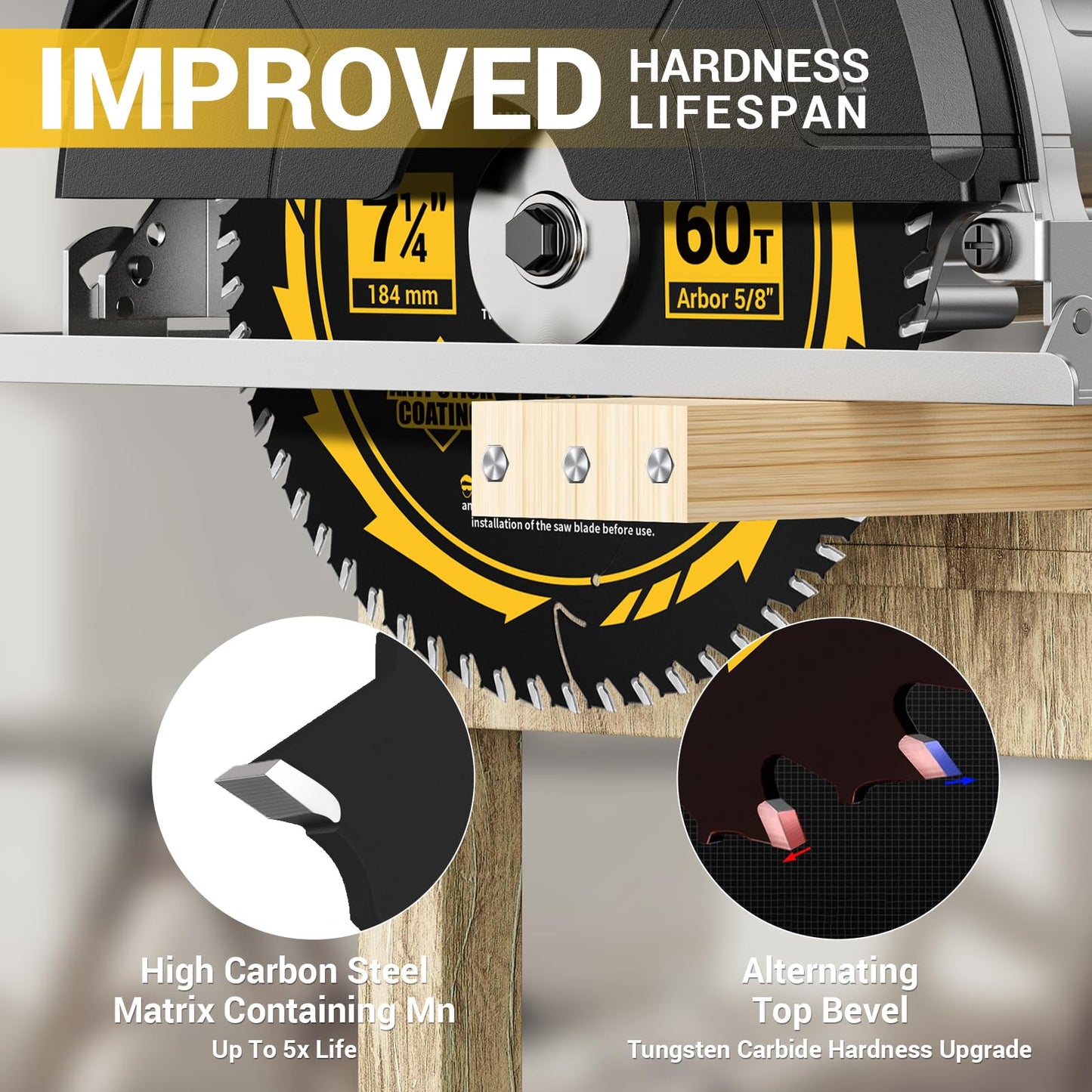 Circular Saw Blade 7-1/4" 24T&40T&60T, Saw Blade with Arbor 5/8", ATB Circular Saw Blade, Professional for Wood Cutting, 3-Pack