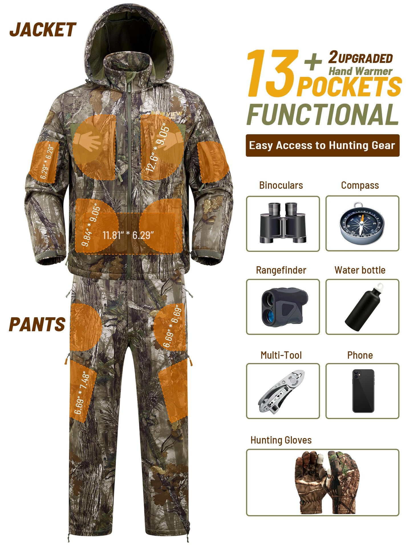 NEW VIEW Camo Clothes for Men, Winter Warm Hunting Jacket and Pants, Fleece Lined Suit for Deer Duck Bow Hunts