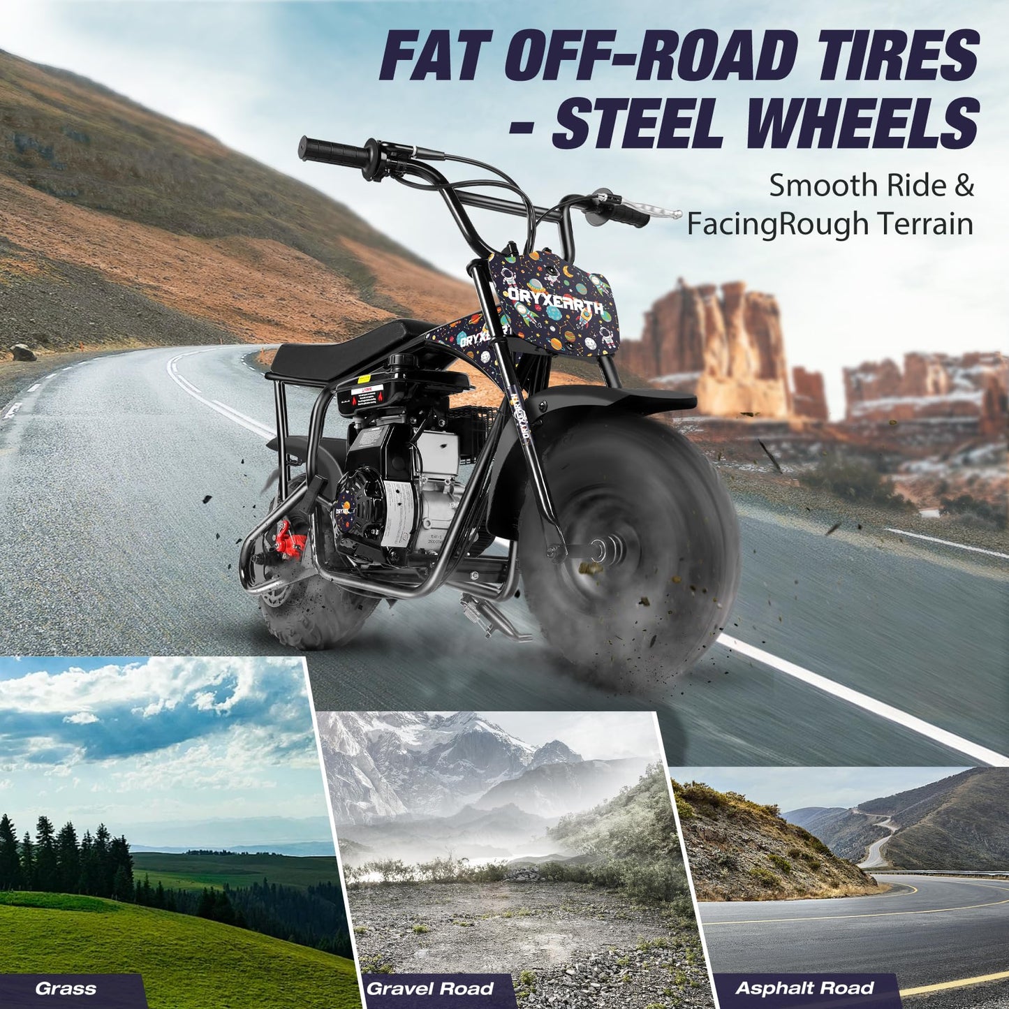 Oryxearth Mini Dirt Bike for Kids, 105CC 4-Stroke Kid Gas Powered Off-Road Pocket Pit Trail Motorcycle W/EPA Approved, Up to 24 Mph Weight Support 185 LBS