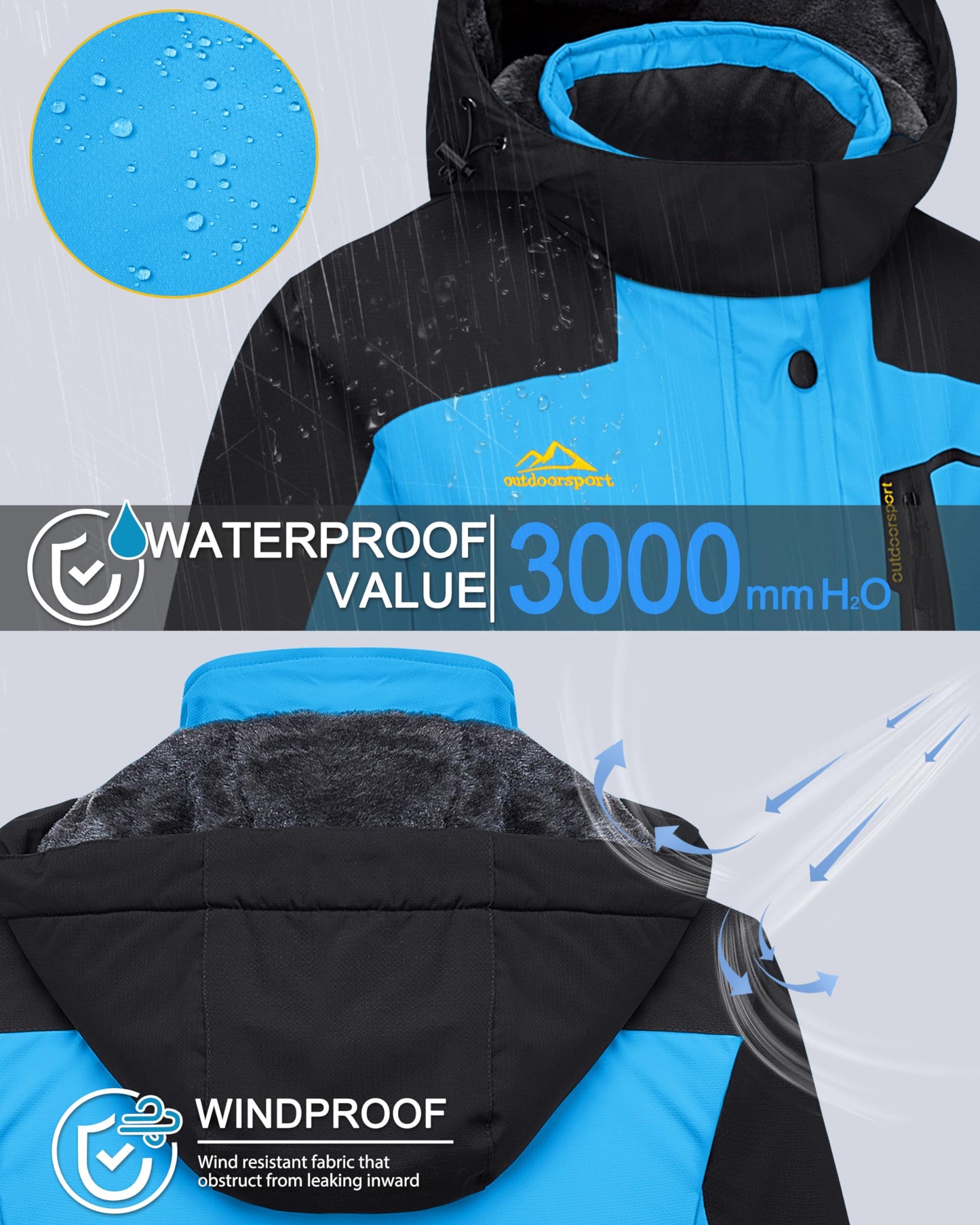 MAGCOMSEN Women's Ski Jacket Waterproof Insulated Snow Jacket Warm Windproof Winter Coats with Hood Fleece Lined Jacket