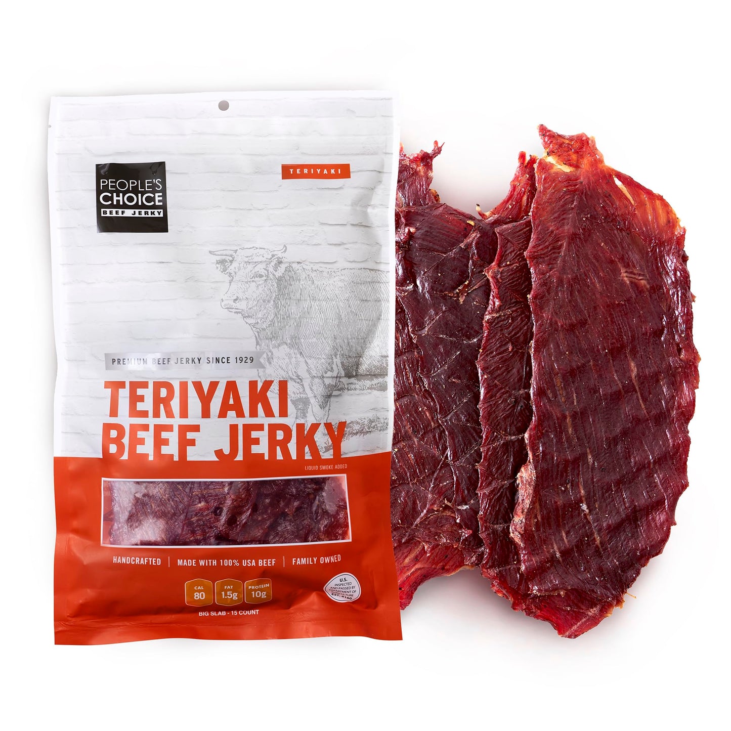 People's Choice Beef Jerky - Classic - Hot & Spicy - Big Slab - Whole Muscle Premium Cuts - Bulk Jerky Package - Thin Sheets - Low Sodium Low Salt High Protein Meat Snack - 15 Count, 1 Bag