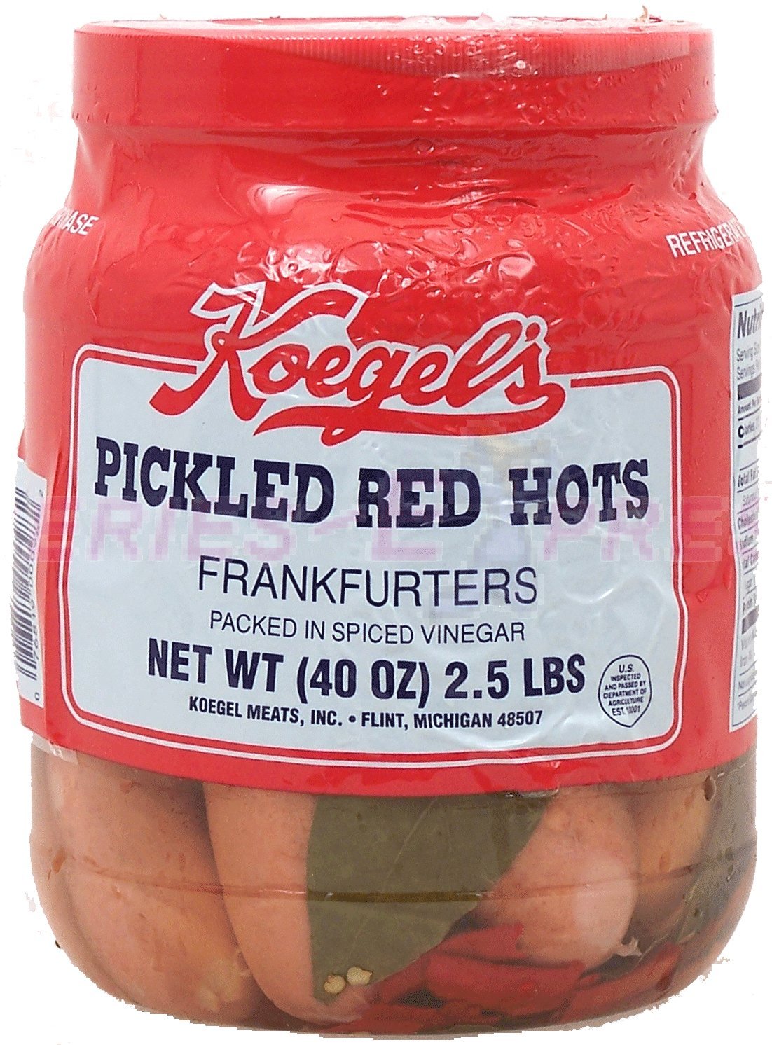 Koegel's Pickled Red Hots, frankfurters packed in spiced vinegar, 2.5-lb. plastic jar