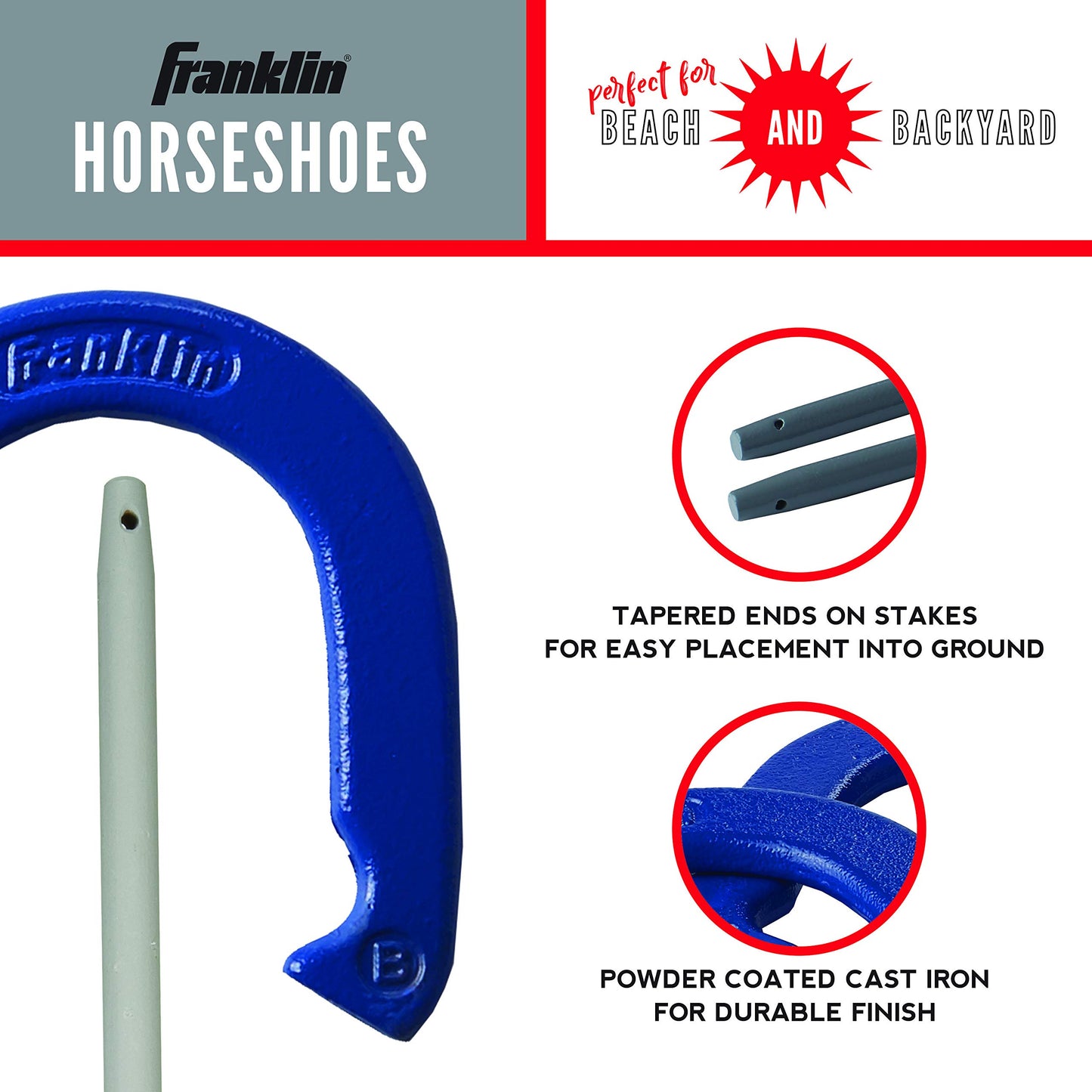 Franklin Sports Horseshoes Set - Metal Horseshoe Game Set for Adults + Kids - Official Weight Steel Horseshoes - Beach + Lawn Horseshoes - Family Set