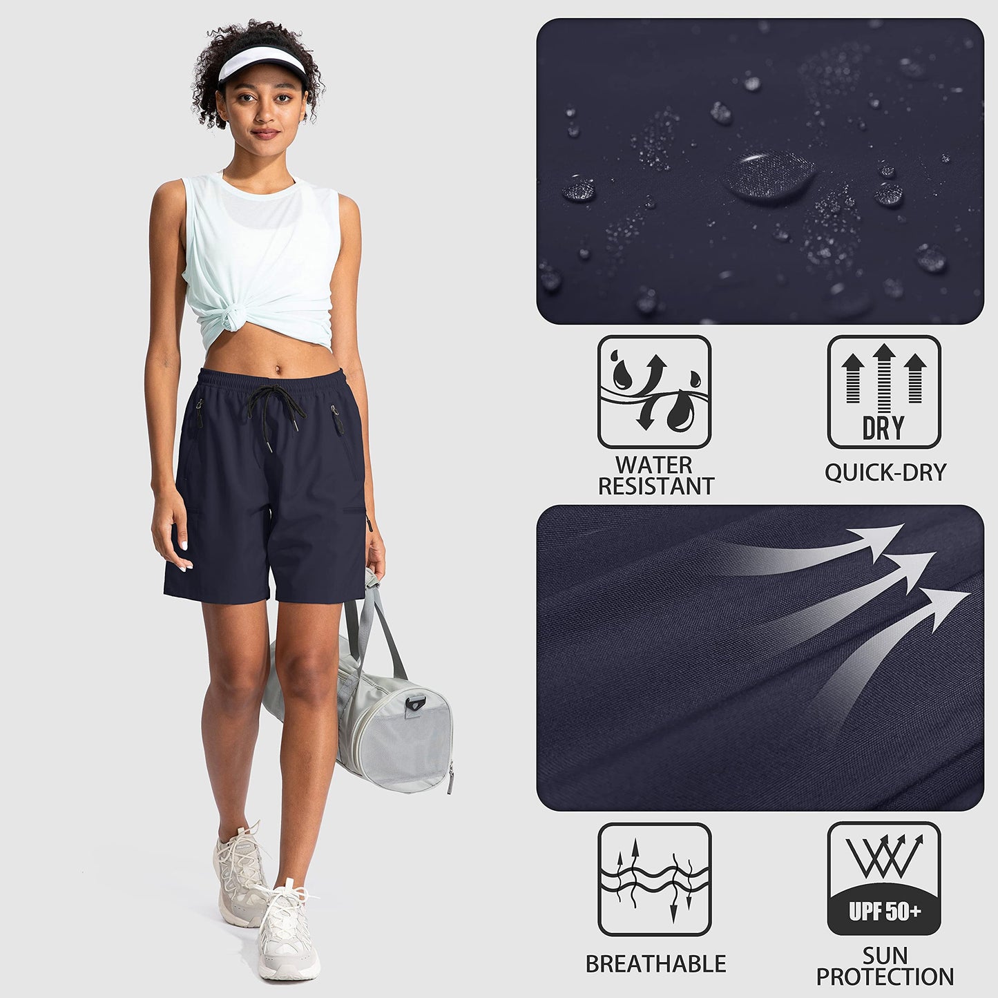 SANTINY Women's 5''/ 7''/9'' Hiking Cargo Shorts Quick Dry Lightweight Summer Shorts for Women Athletic Golf Zipper Pockets(Navy_XL)