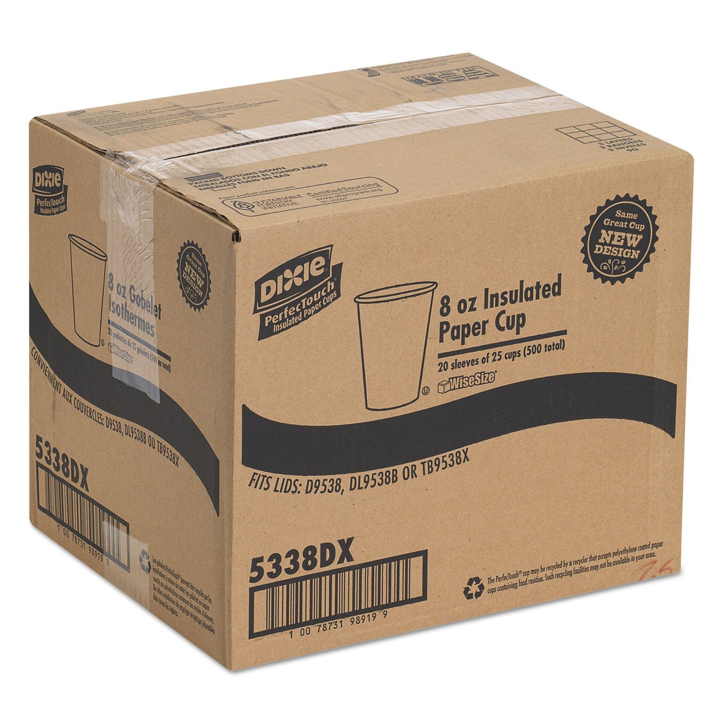 Dixie PerfecTouch 12 oz Paper Coffee Cups By GP PRO, Coffee Haze Design, 500 Count (25 Disposable Cups Per Sleeve, 20 Sleeves Per Case), 5342DX