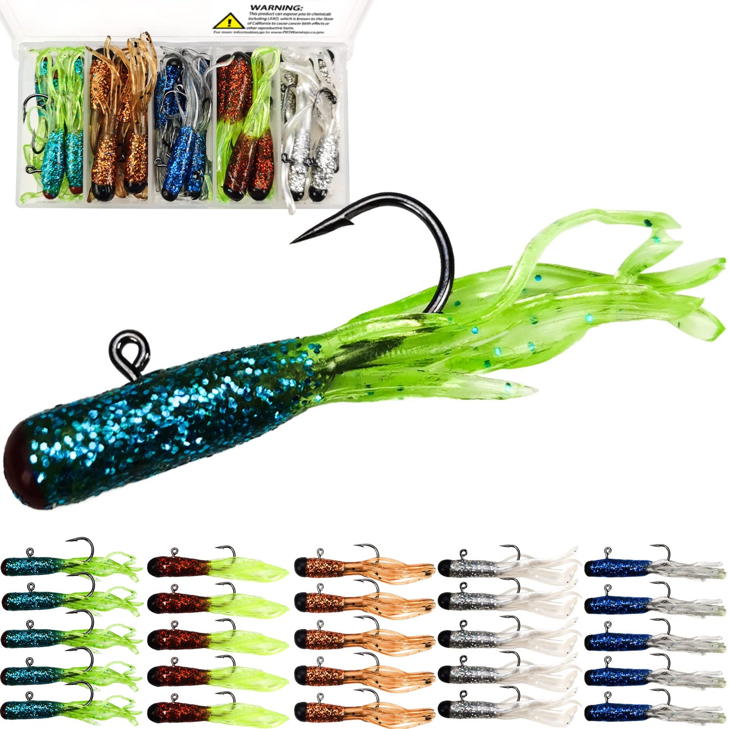 Crappie Lures Tube Lures Jigs Heads Worms Swimbaits Kit, 165, 124, 50 Pcs Pre-Rigged Crappie Jigs Tube Hooks Soft Plastic Grub Worms Baits for Bass Trout Freshwater Saltwater Fishing