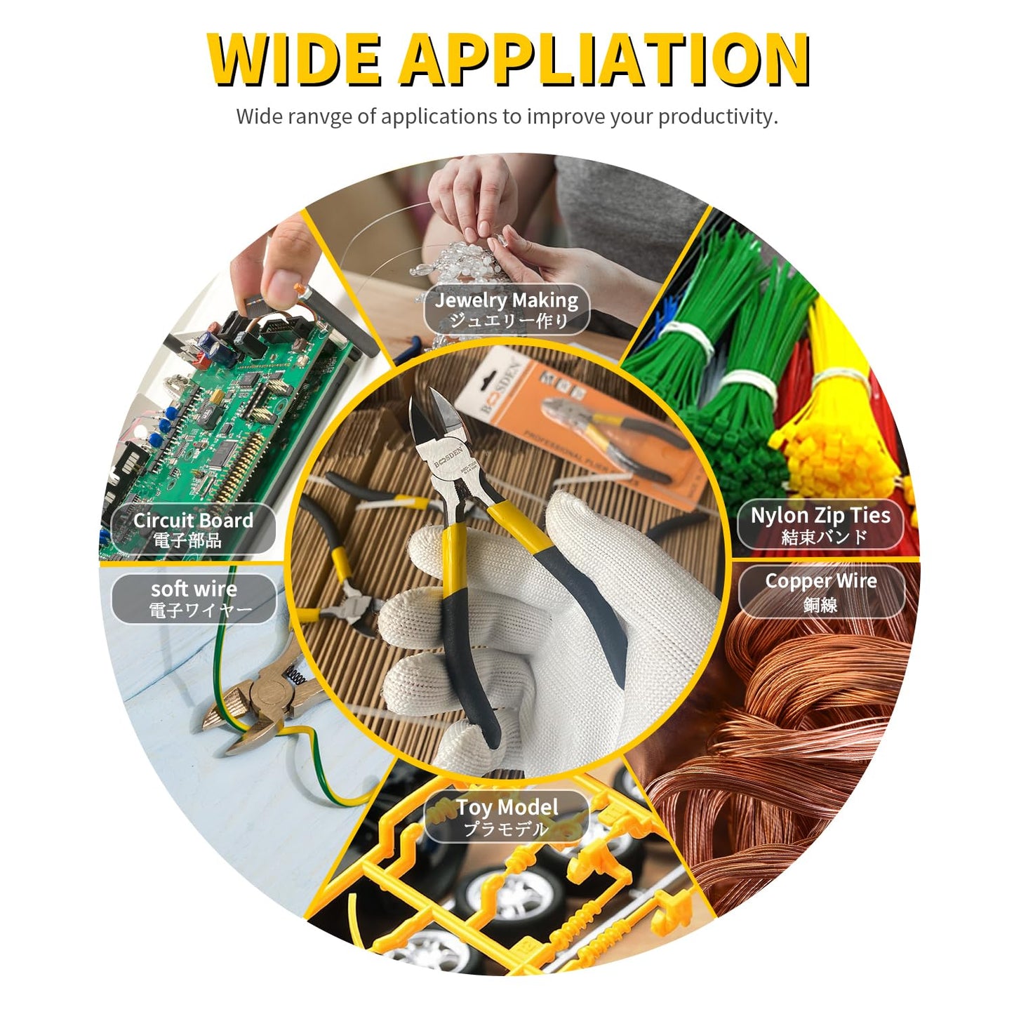 Wire Cutters 10 Pack, 6.5 inch, BOOSDEN Flush Cutters, Spring Loaded Cutting Pliers, Side Cutters, Dykes Cutter, Wire Clippers, Plastic Cutter, Wire Cutters for Jewelry, Floral, Electrical