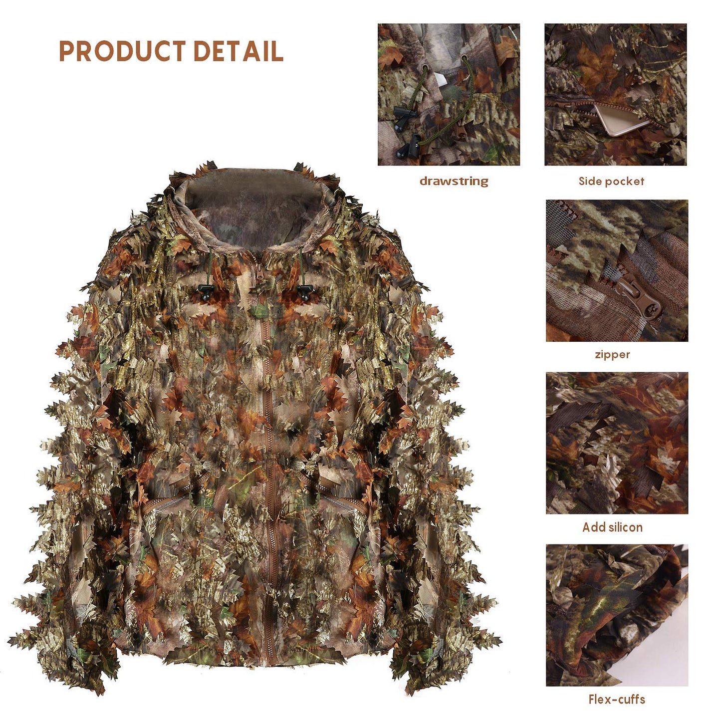 EAmber Ghillie Suit Gilly Hunting Suits Pants 3D Leaf Camo Camouflage Coveralls Youth Adult Lightweight Clothes