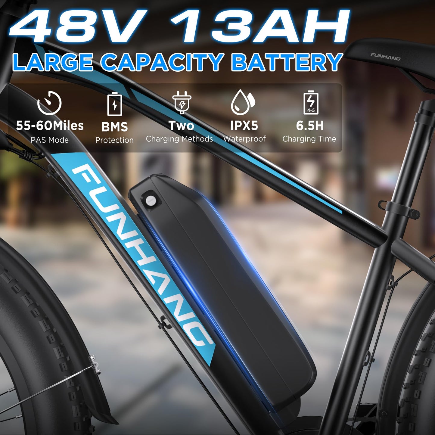 Electric Bike for Adults, 1000W Peak Ebike, 25MPH 60Miles Electric Mountain Bike, 26" Fat Tire Electric Bicycle with 48V 13AH Battery, Rear Rack, Turn Signal, Lockable Suspension Fork,7 Speed