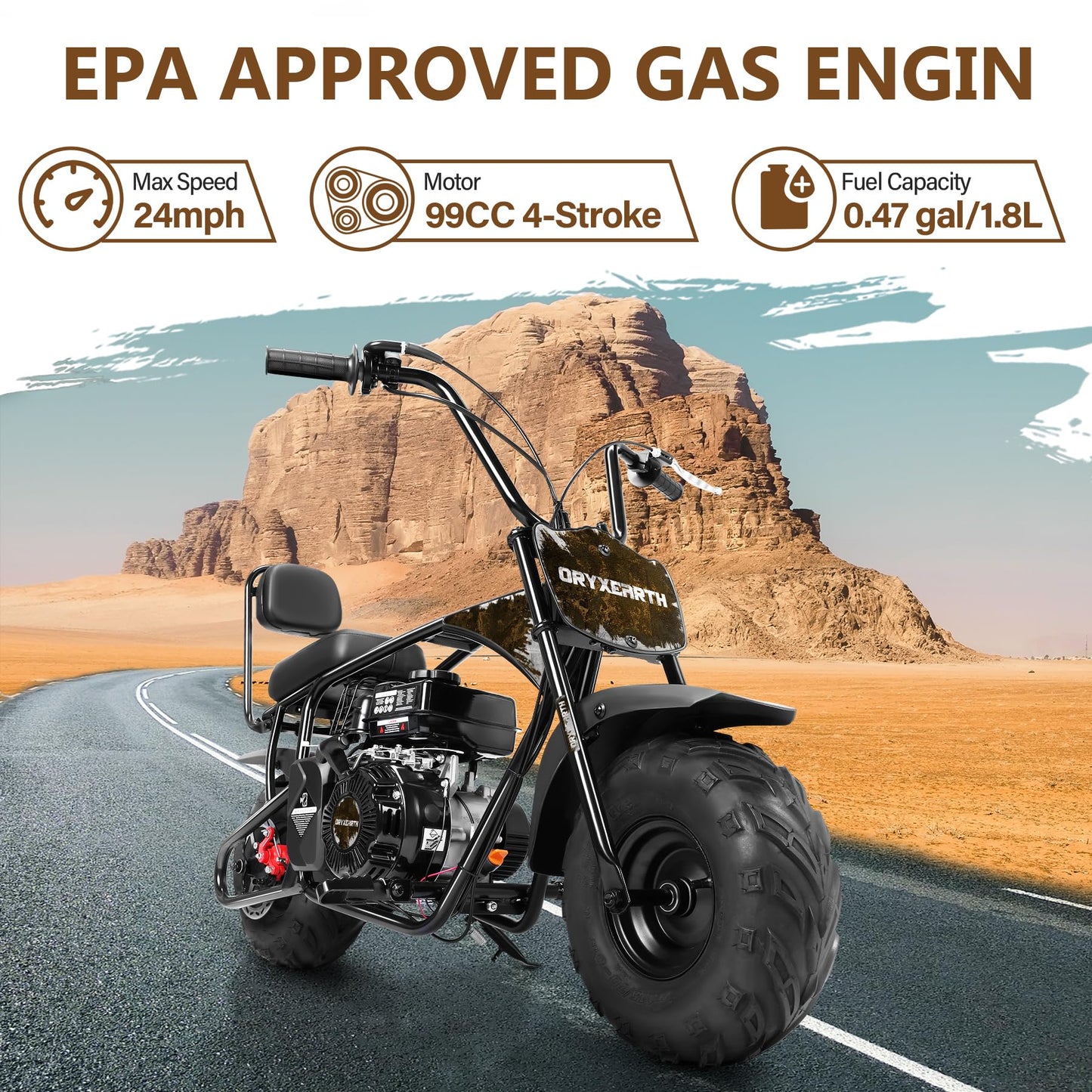 Oryxearth 99CC 4-Stroke Mini Dirt Bike, Gas Powered Off Road Dirtbike W/EPA Approved for Kids, Speed Up 24 MPH, Weight Capacity 185 LBS