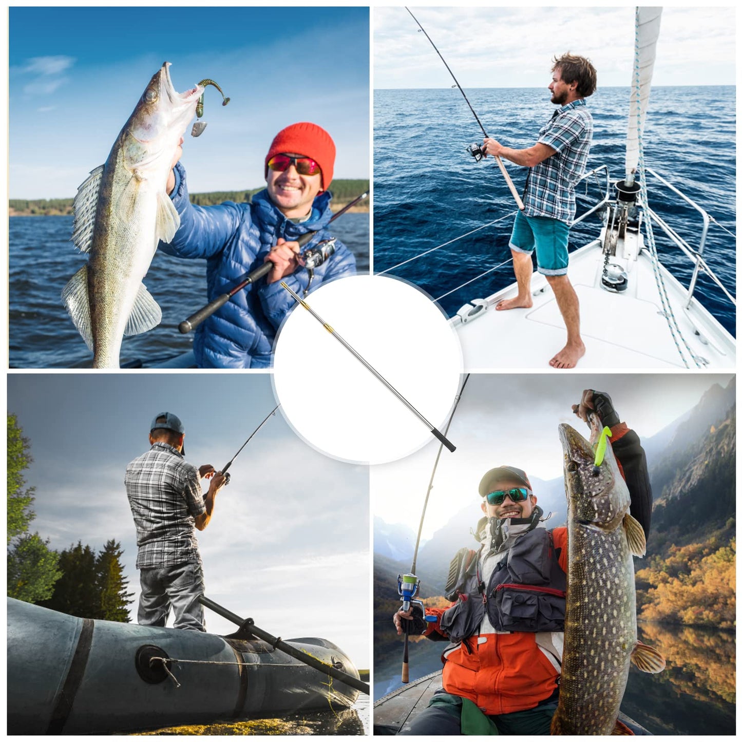 Cyfie Retractable Fishing Gaff, Stainless Steel Flounder Gig Frog Gig Gaff Pole, Muti-Size Telescopic Fishing Gaff with 8mm Screw, Capable for Gaff Harpoon Hook