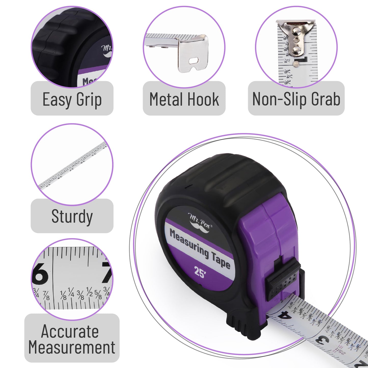 Mr. Pen 25-Foot Steel Retractable Tape Measure with Easy Read Fractions