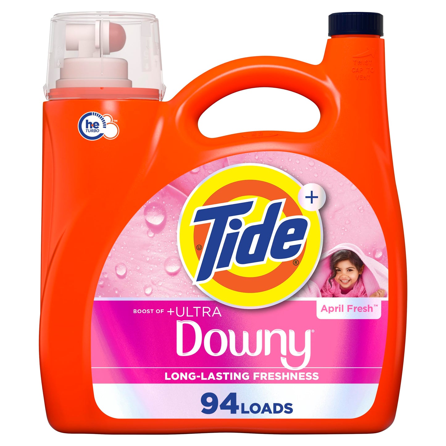 Tide plus Downy Liquid Laundry Detergent Soap, April Fresh Scent, HE Compatible, 94 Loads, 132 fl oz (Packaging May Vary)