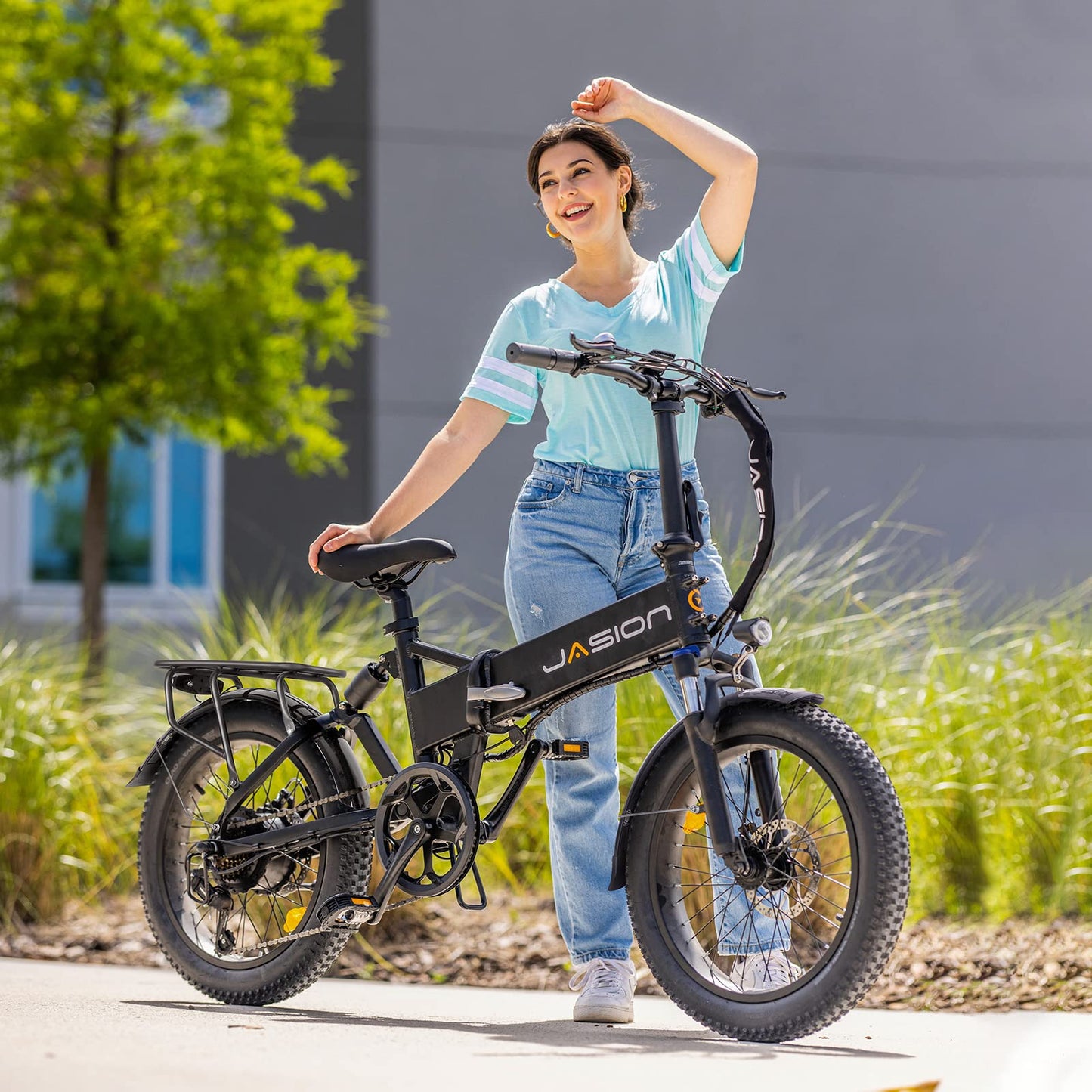 Jasion EB7 2.0 Electric Bike for Adults, 1200W Peak Motor 28MPH Max Speed Folding Ebike, 48V 10AH Removable Battery, 20" Fat Tire with Dual Suspension, 7-Speed Electric Bicycles, UL Certifiled