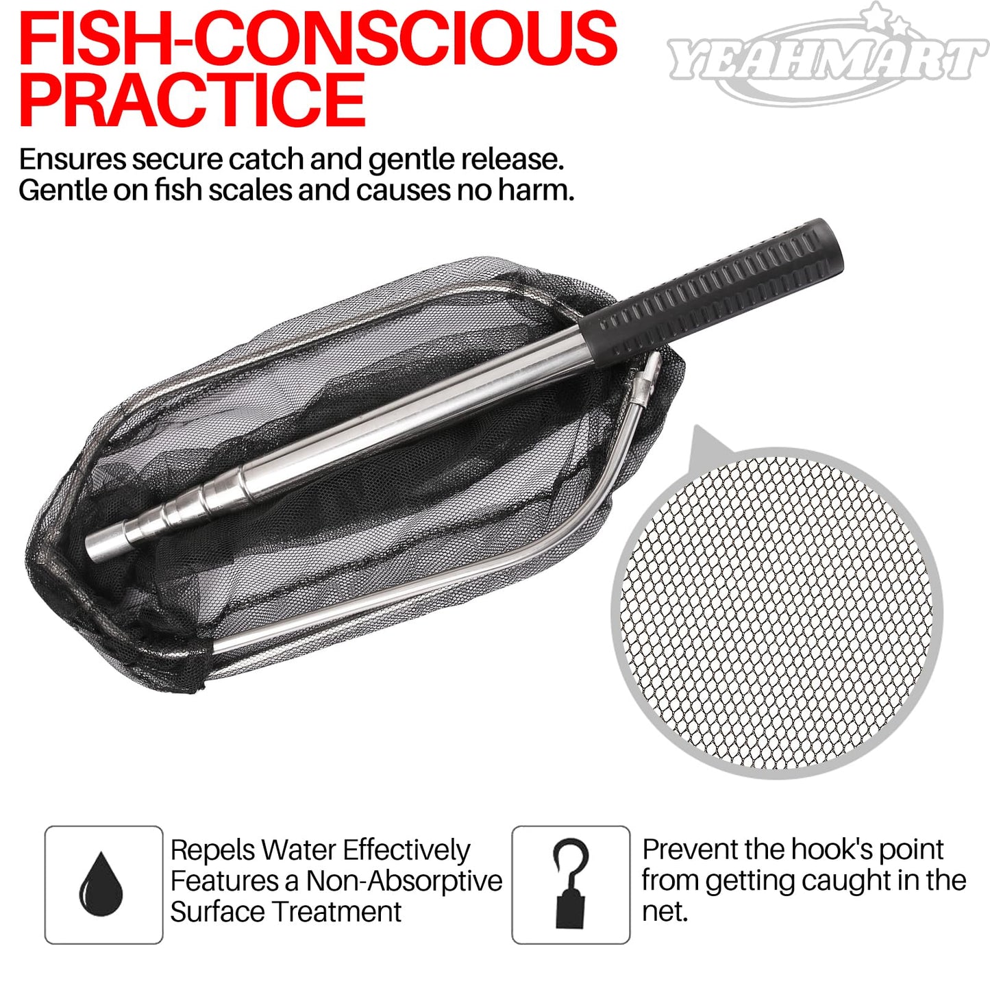 Yeahmart Fishing Net Minnow Nets with Aluminum Collapsible Telescopic Fishing Pole Handle and Nylon Mesh, Small Fishing Landing Net for Saltwater Freshwater, Kids, Men, Women, Extends to 21-75 inch