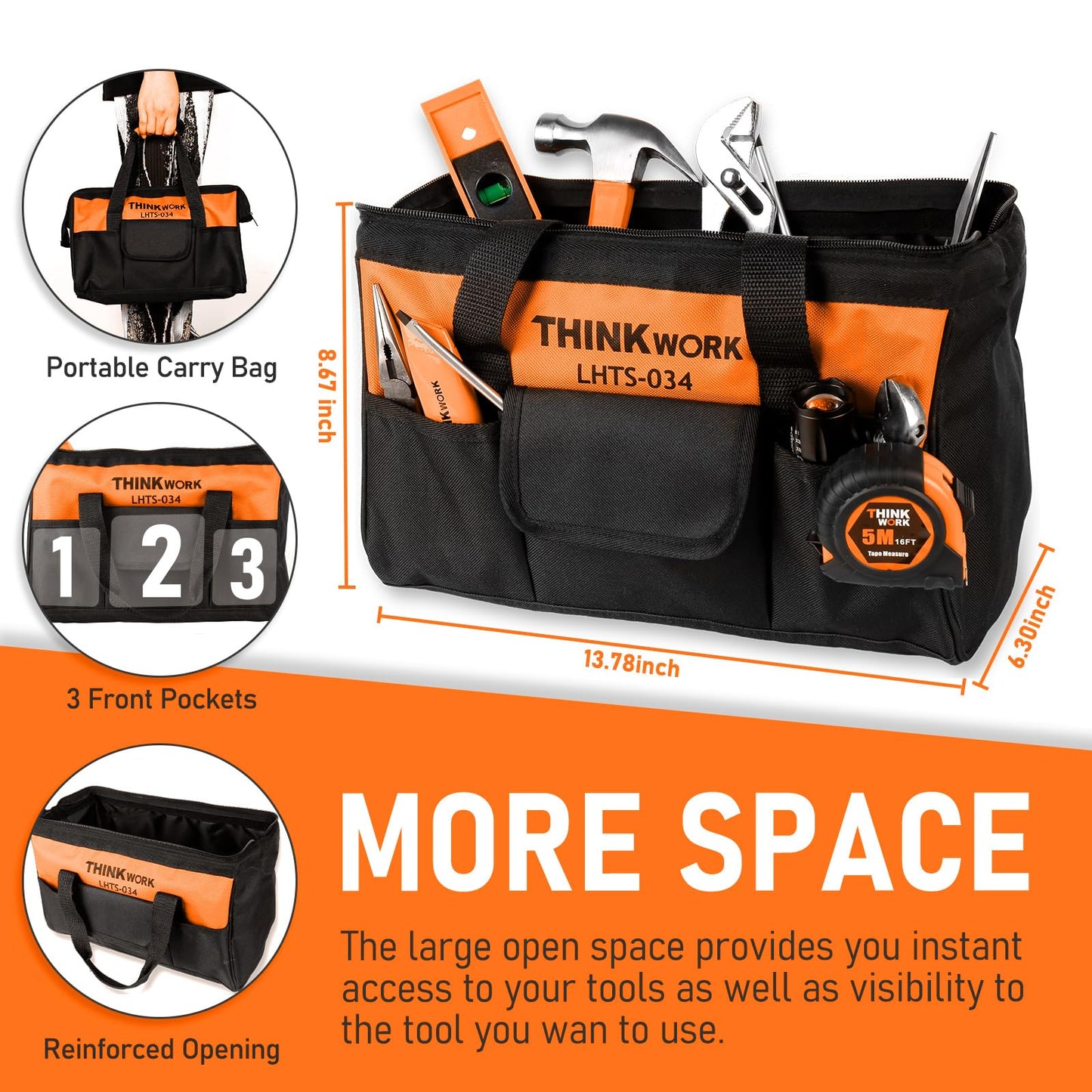 THINKWORK Tool Set - 207 Piece Portable Home Repairing Tool Kit, General Household Hand Tool Set with 13'' Wide Mouth Open Storage Tool Bag, Perfect for DIY, Home Maintenance, Handyman - Gift for Men