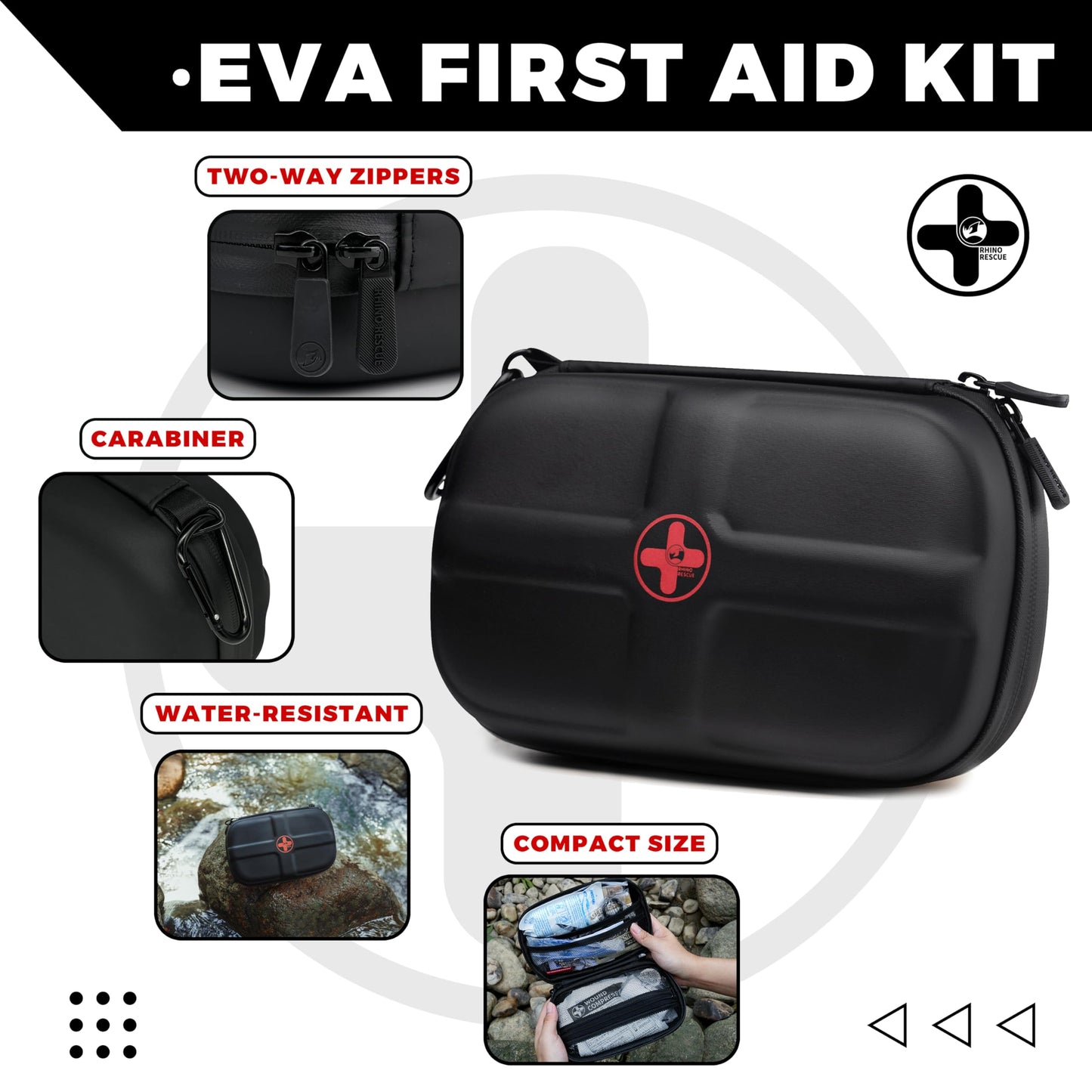 RHINO RESCUE EVA First Aid Kit, HSA/FSA Eligible, Small Waterproof Portable Emergency Hiking First Aid Kit for Backpackingg, Medical Kit for Travel, Home, Car, College Dorm, Camping, Boat (Red)