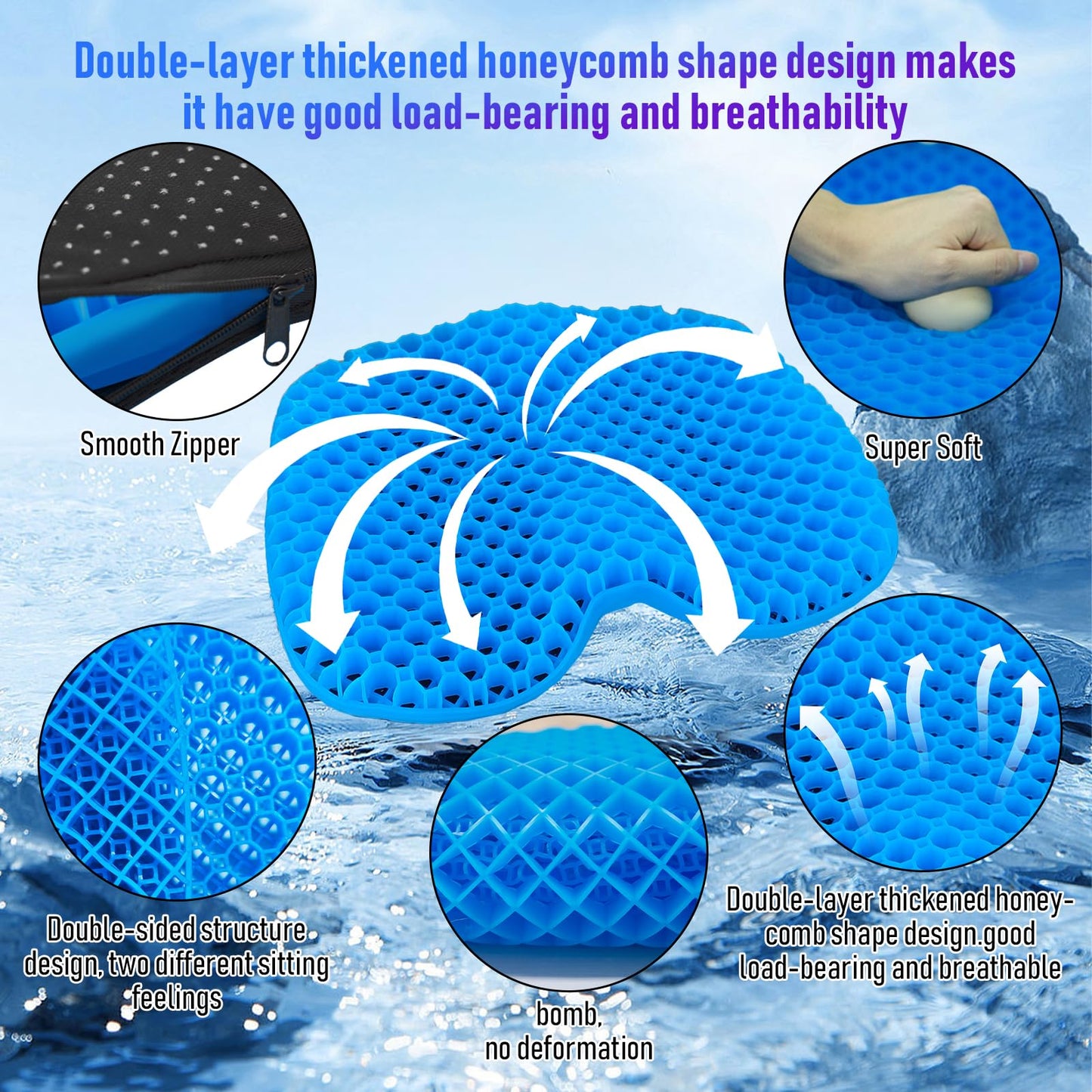 Kayak Seat Cushion, Thicken Anti Slip Waterproof Gel Kayak Seat, Portable Canoe Rowing Rubber Dinghy Pad for Stadium Sit in Kayak Inflatable Fishing Kayak Canoe Kayak Accessories