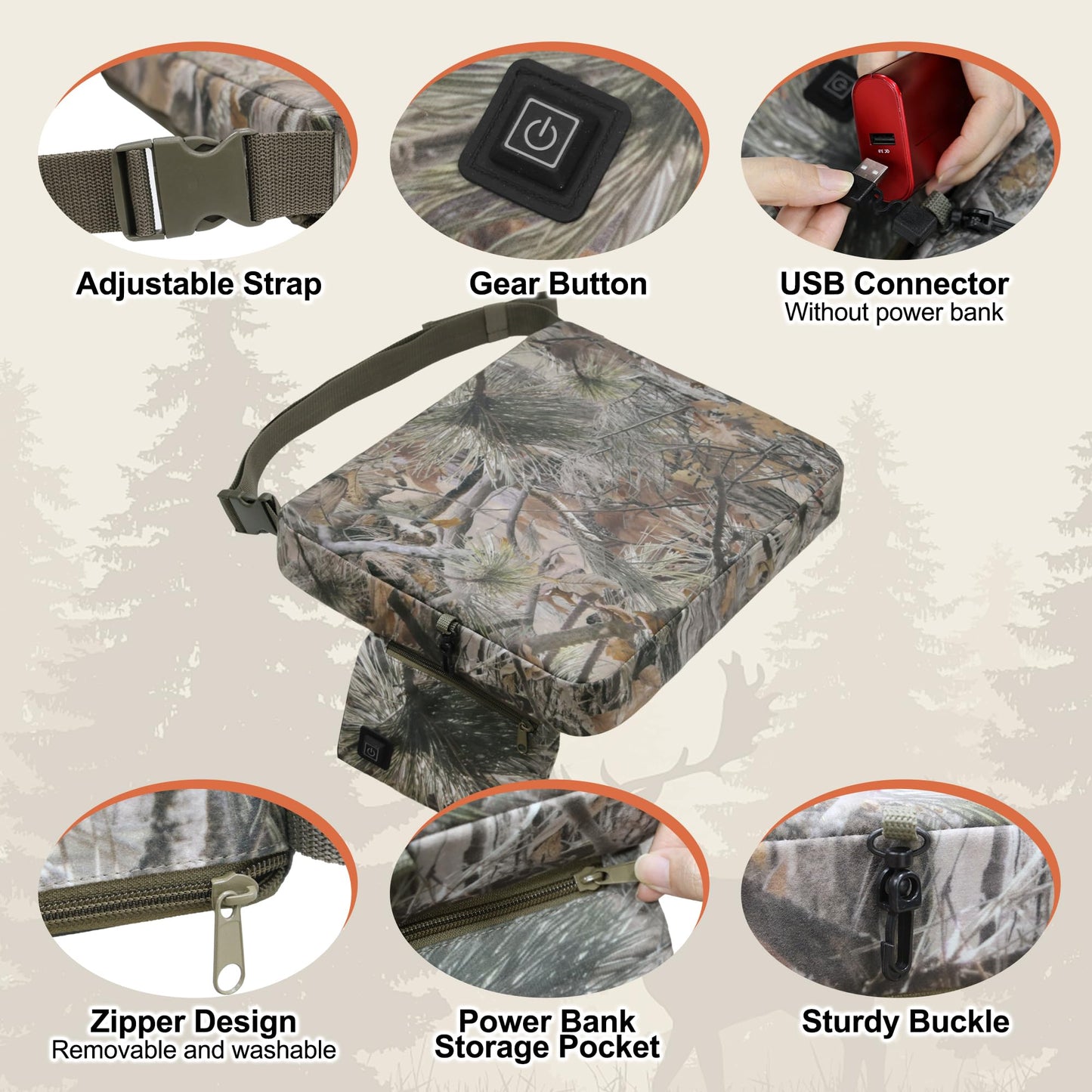 MDSTOP Heated Hunting Seat Cushion, Waterproof Seat Pads for Tree Stand & Ladder Stand, for Hunting, Ice Fishing,Hiking, Camping(Battery not Included)